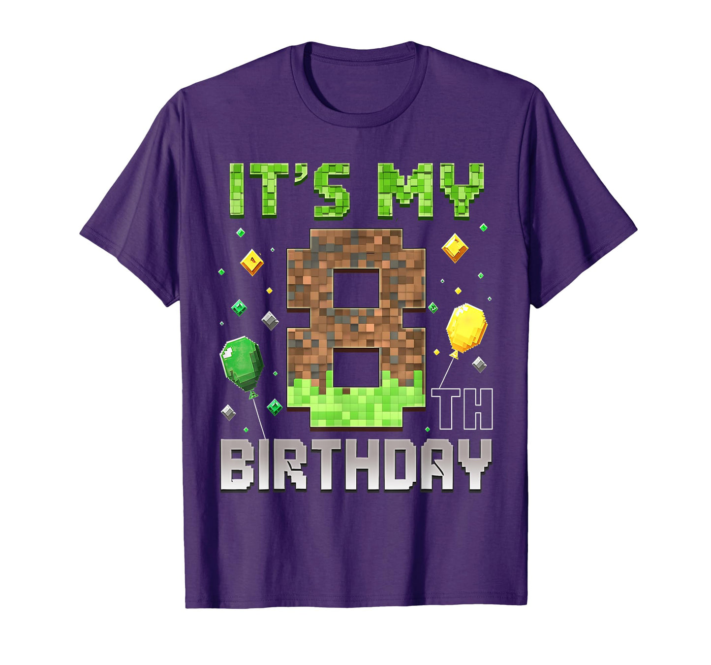 Kids 8th Birthday Gamer Pixel 8 Years Old Video Game Party T-Shirt