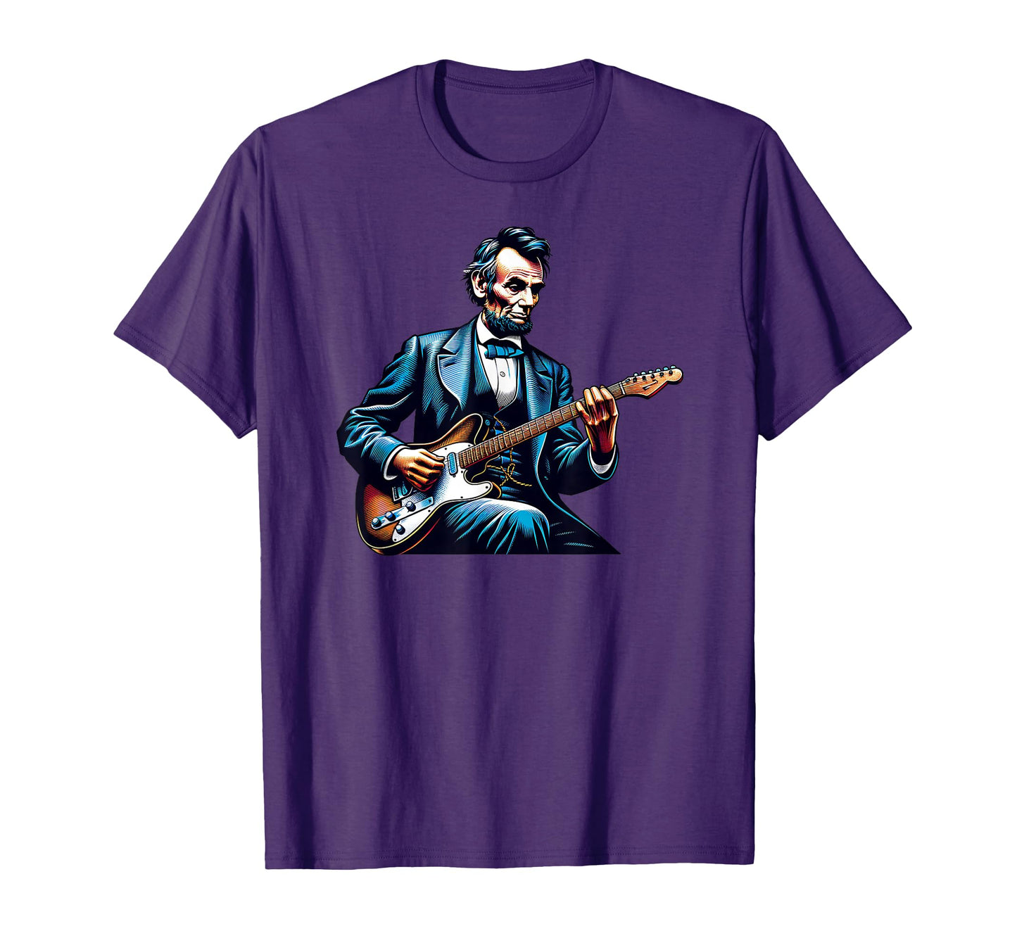 Abraham Lincoln Playing Electric Guitar Color Funny T-Shirt