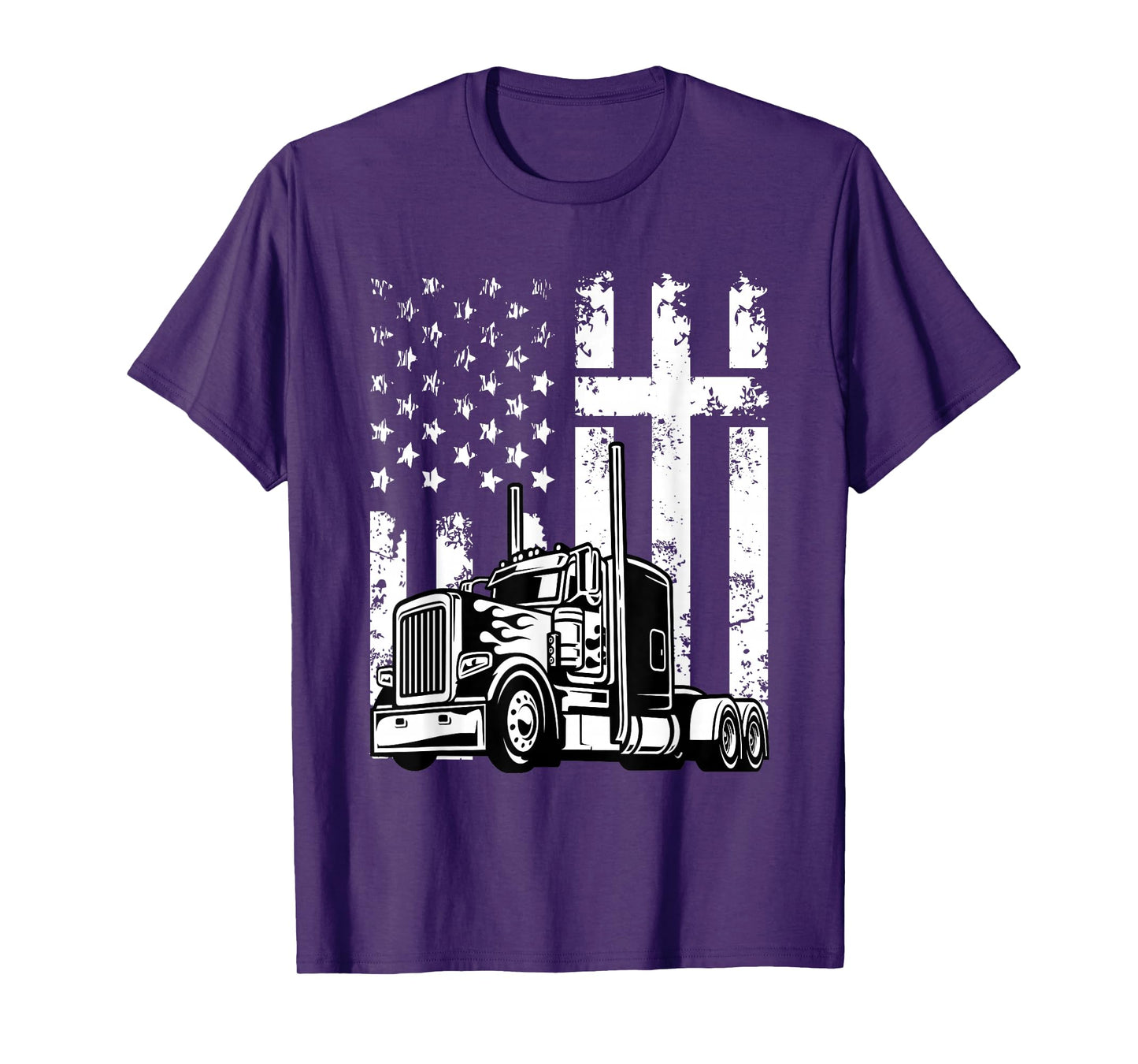 Semi Truck American Flag Christian Truck Driver Patriotic T-Shirt