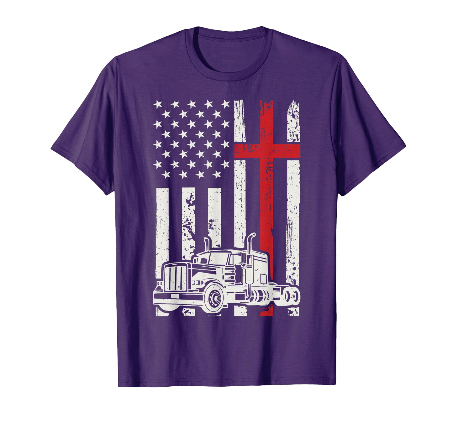 Semi Truck American Flag Christian Truck Driver Patriotic T-Shirt
