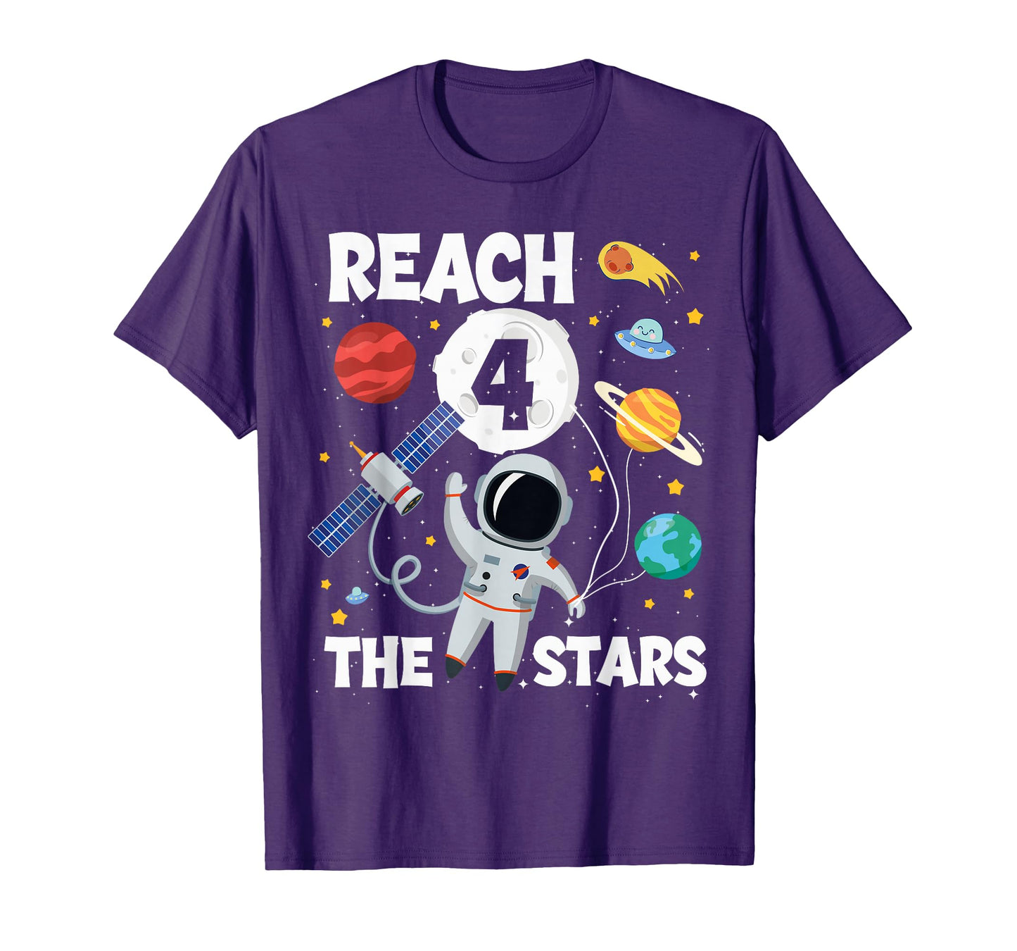 Reach Four The Stars 4 Years Old Birthday Boy Astronaut 4th T-Shirt