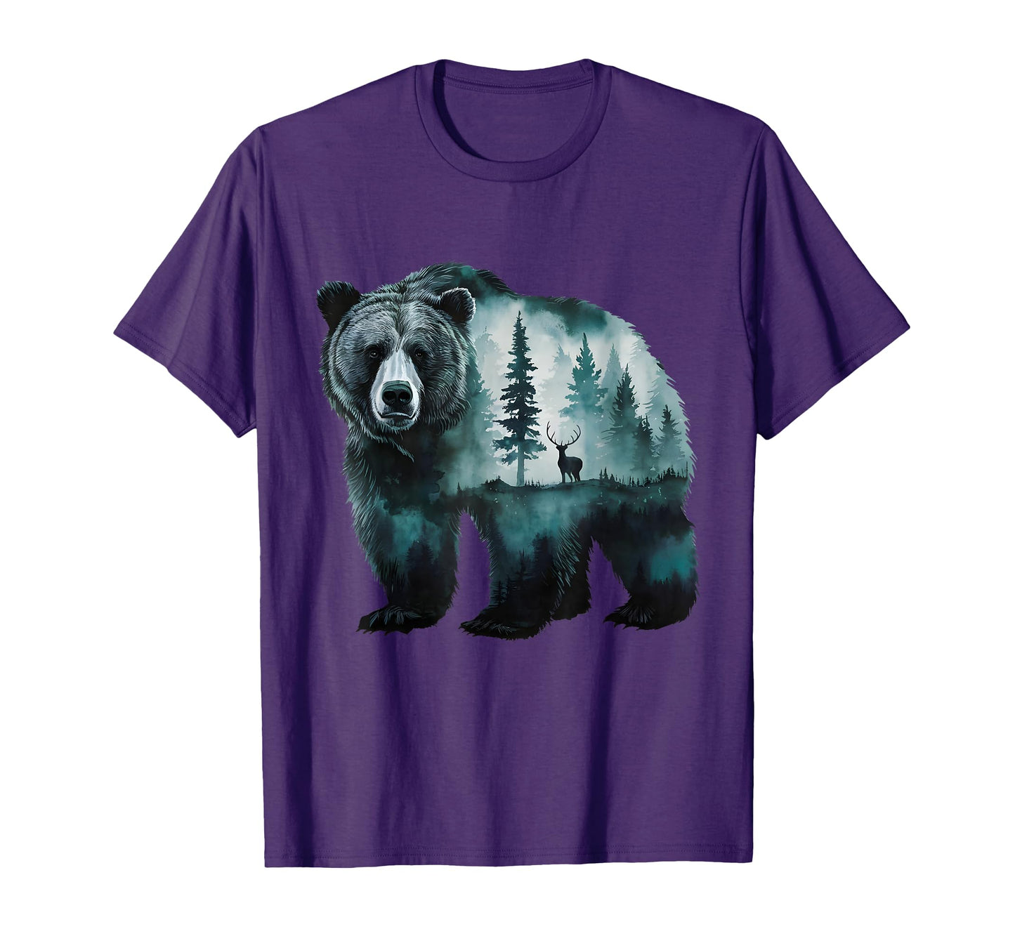 Majestic Grizzly Bear Deer Forest Scenic Nature Wildlife Art T-Shirt