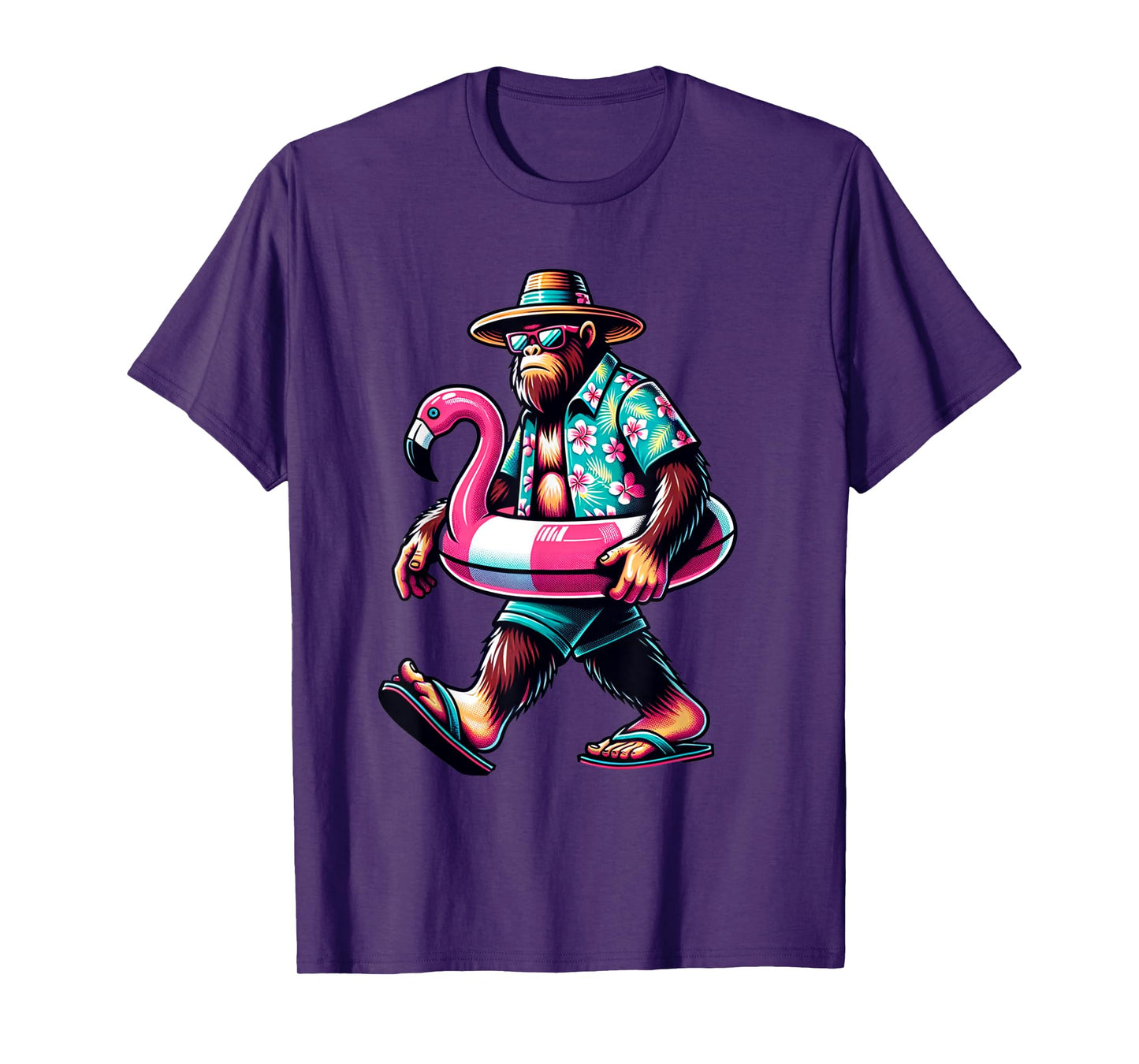 Bigfoot Pink Flamingo Aloha Pool Party Hawaiian Party T-Shirt