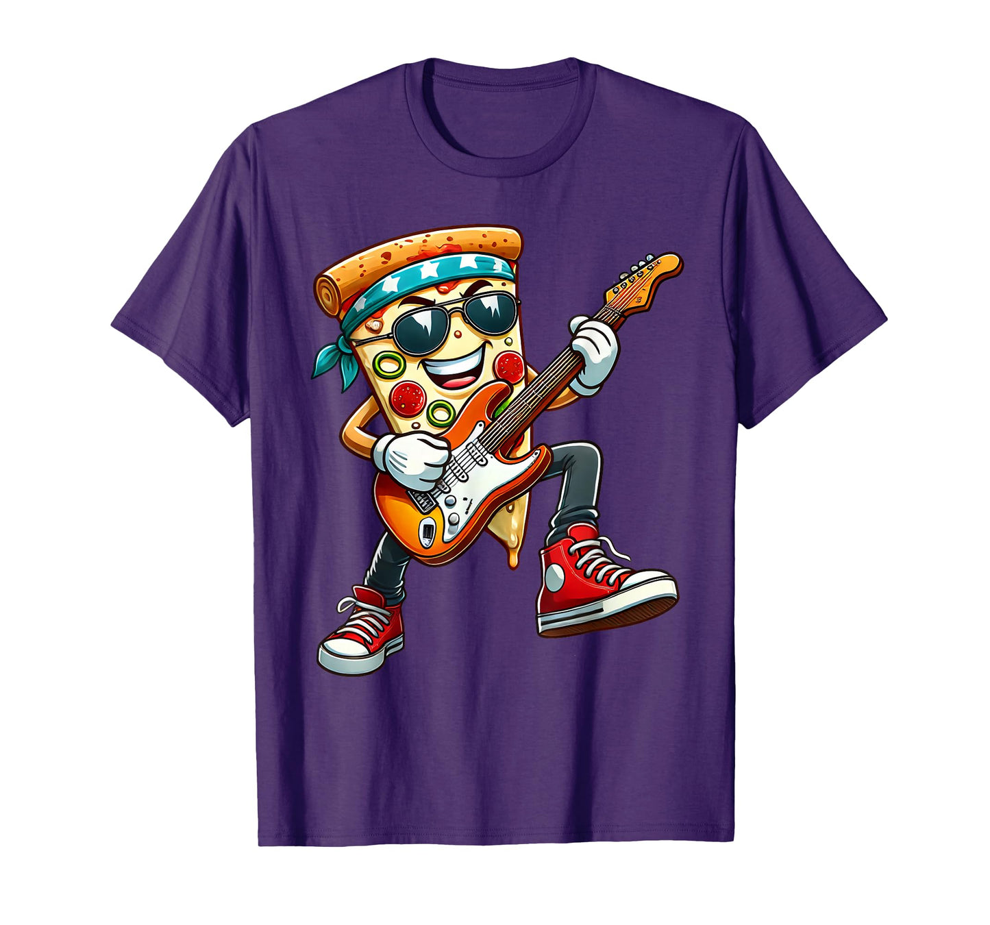Funny Pizza Rockstar Electric Guitar Music Men Women Kids T-Shirt