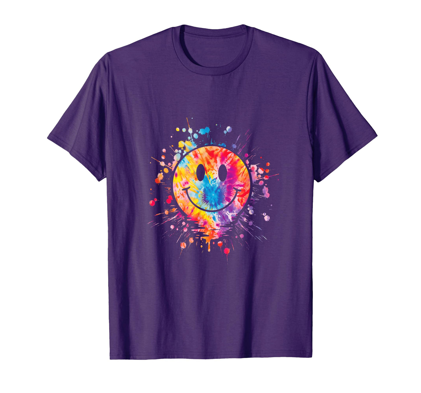 Retro Happy Face Rainbow Tie Dye Splatter 70s Peace Smile T-Shirt