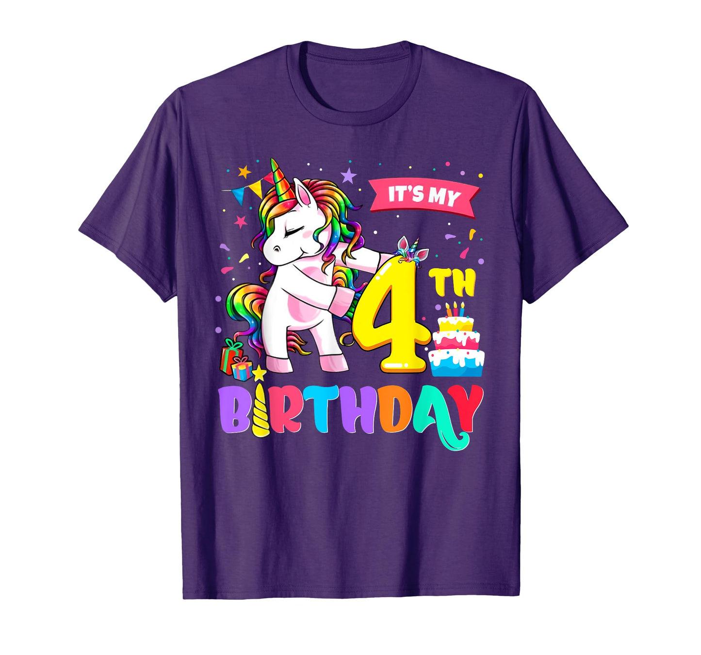 It's My 4th Birthday Shirt Cute Unicorn 4 Year Old Bday Girl T-Shirt