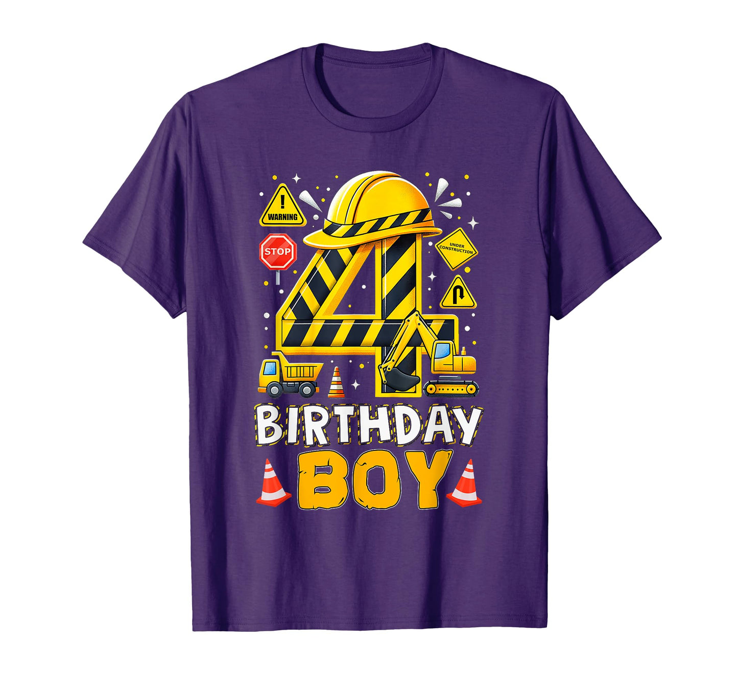 Construction 4 Year Old Birthday Boy 4Th Birthday Excavator T-Shirt