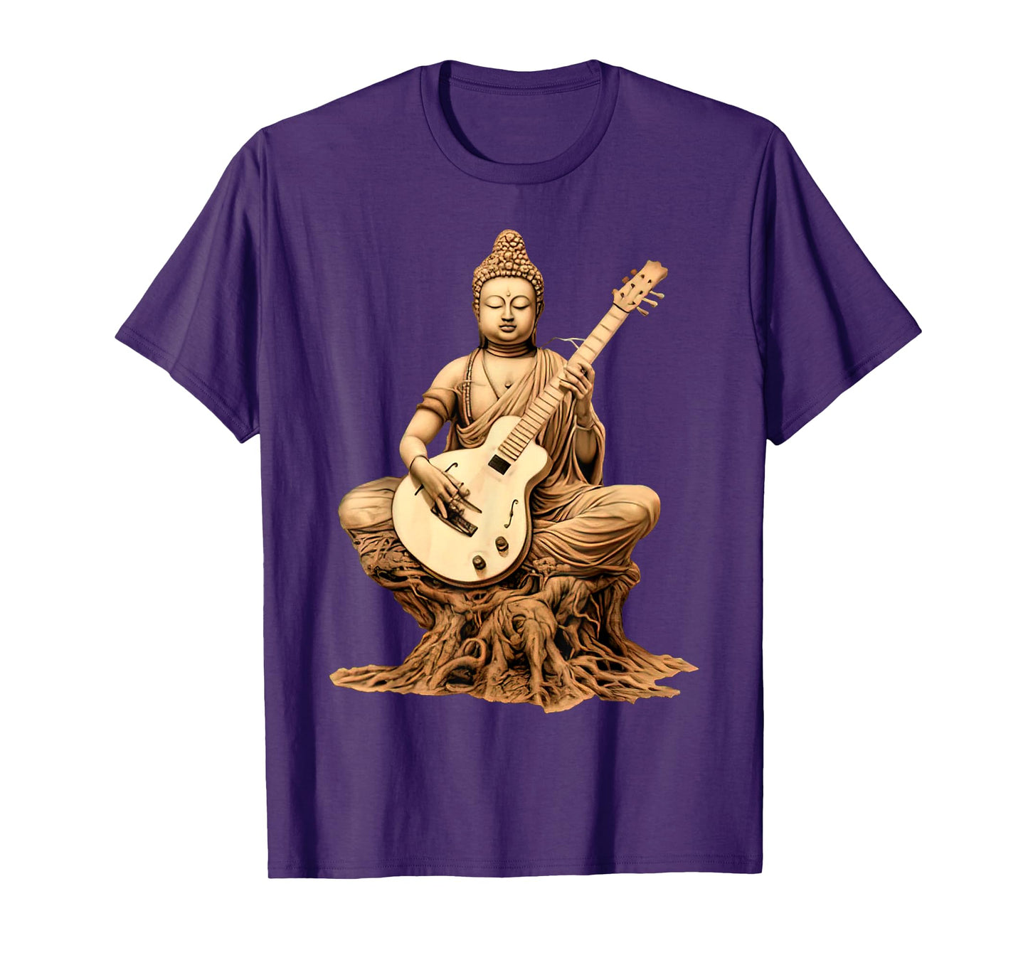 Vintage Buddha Playing Guitar Yoga Buddhist Yogi Music Lover T-Shirt