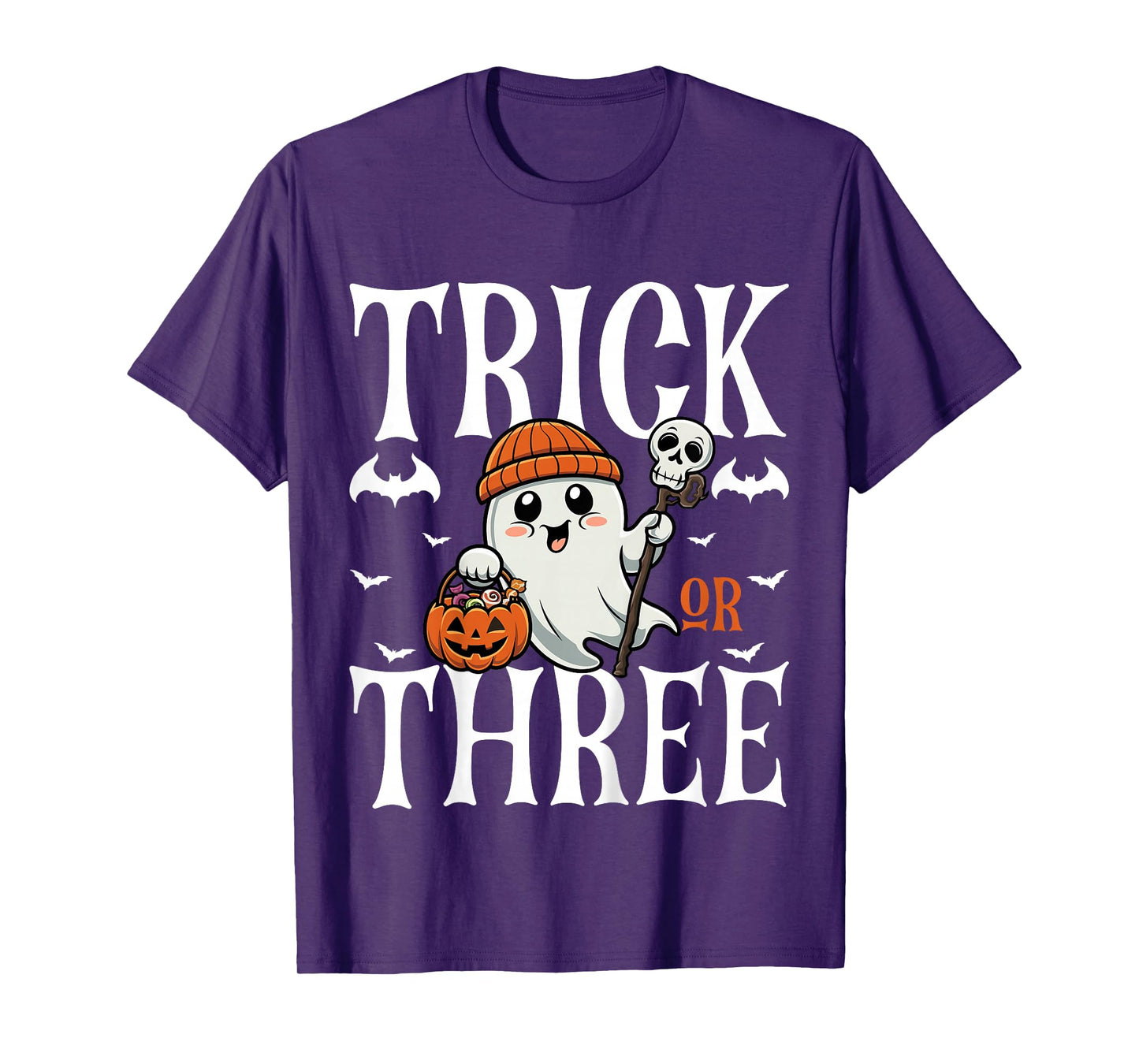 Kids Trick or Three Halloween Spooky Pumpkin 3rd Birthday Kids T-Shirt