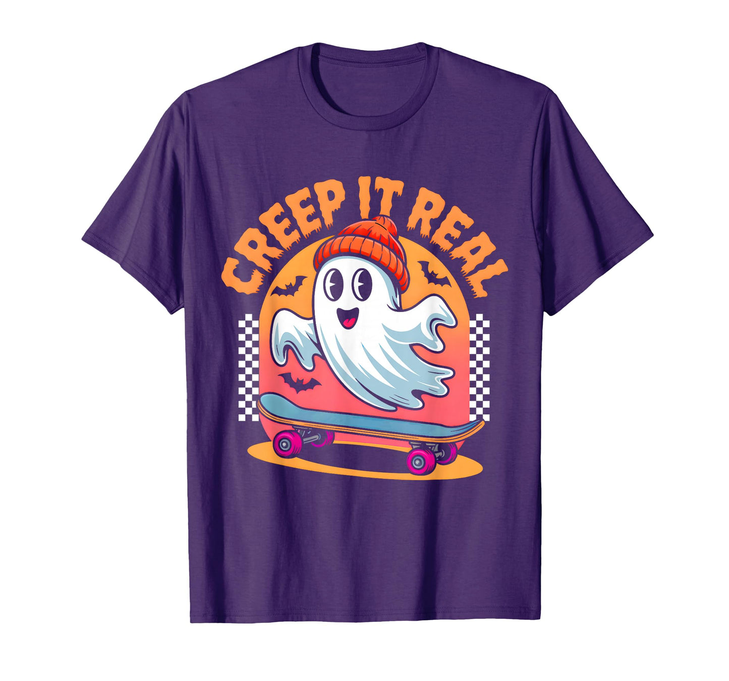 Creep It Real Halloween Skateboard Ghost Kids Boys Teens T-Shirt