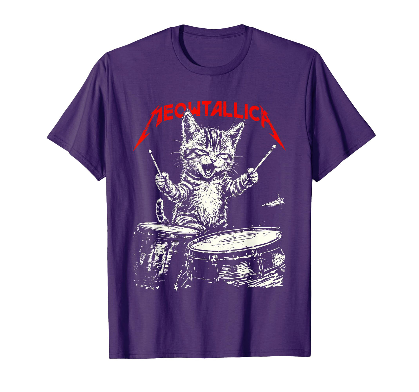 Rock On Vintage Drummer Cat 80s Band Style T-Shirt