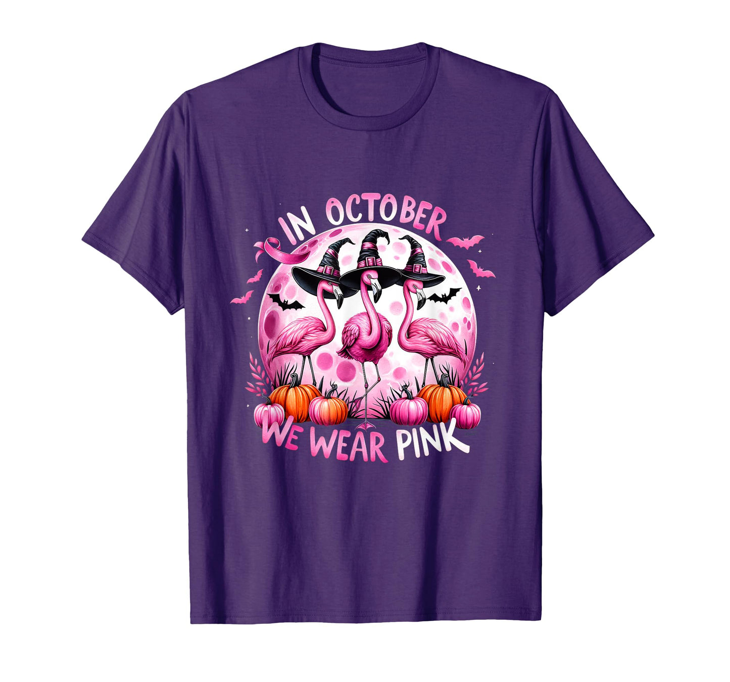 Flamingo In October We Wear Pink Breast Cancer Halloween T-Shirt
