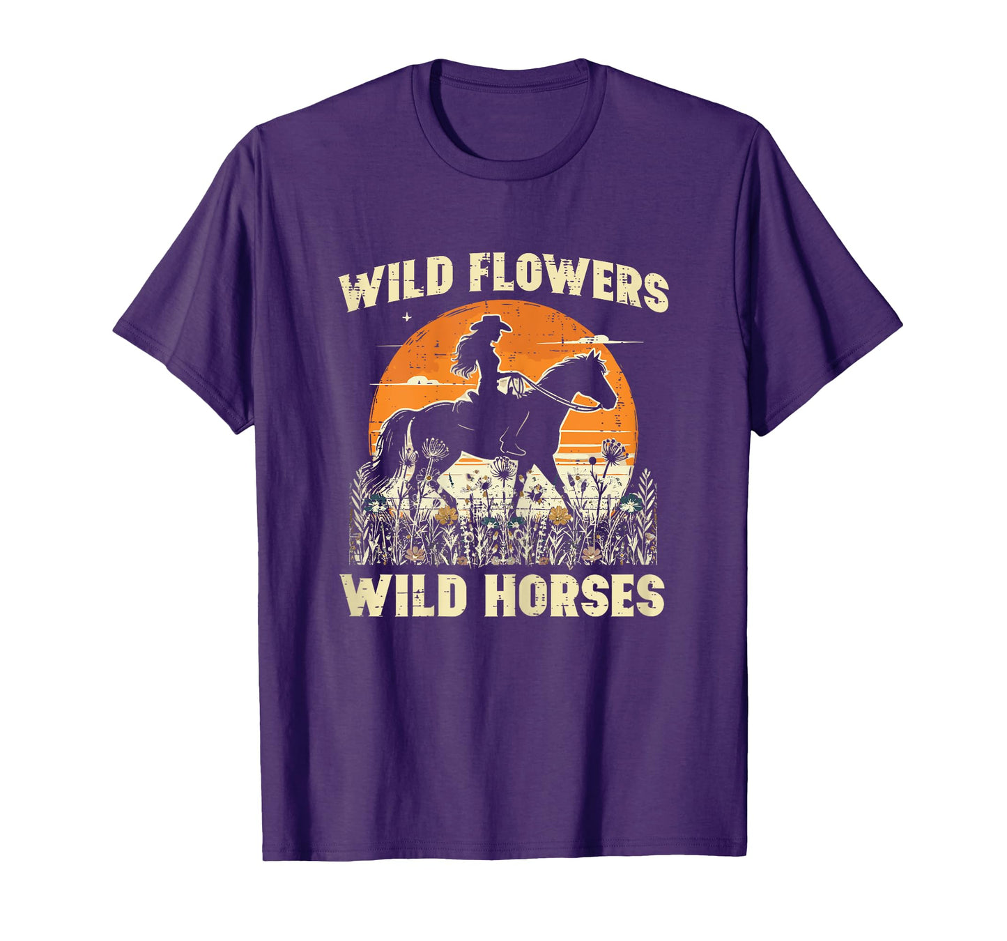 Wild Flowers Horses Cowgirl Retro Rodeo Girls Kids Women T-Shirt