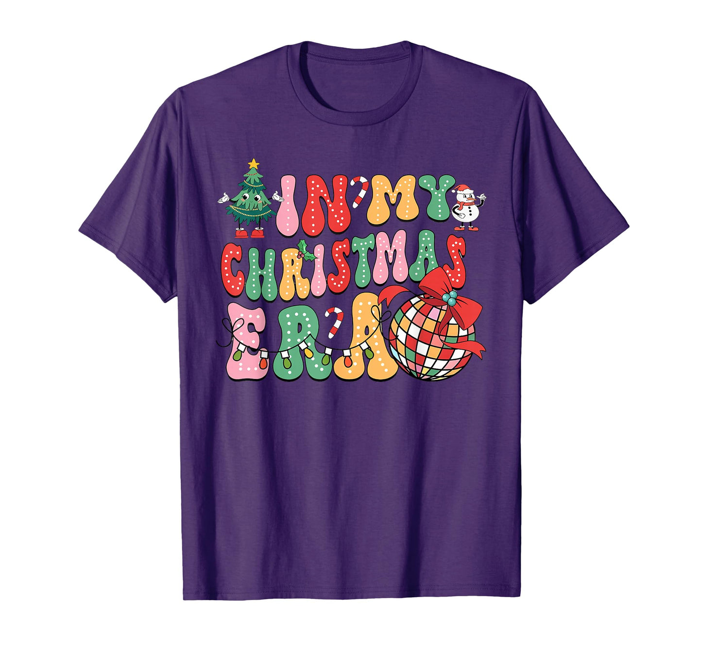 In My Christmas Era Cute Groovy Black Christmas Holiday Xmas T-Shirt - Unisex Adult, Short Sleeve, Round Neck, Size Small