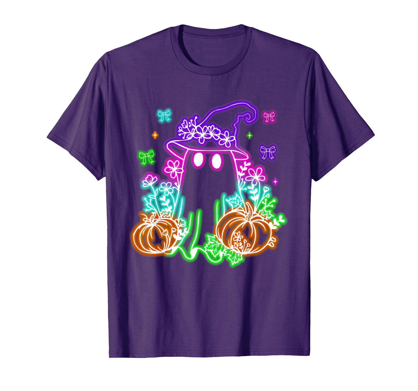 Cute Boo Halloween Ghost Witch Pumpkin Trendy Halloween Neon T-Shirt