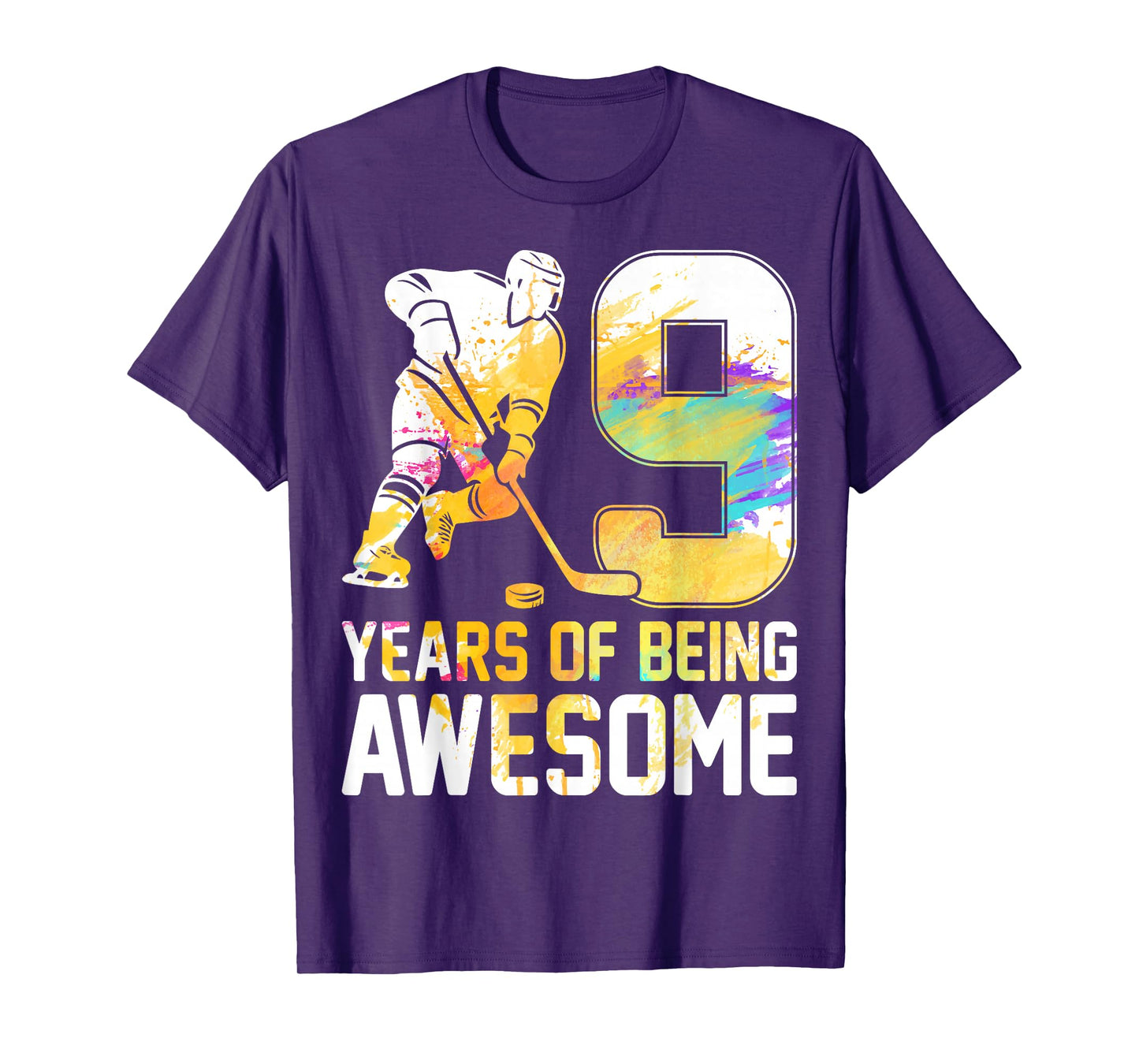 9 Years Of Being Awesome Ice Hockey 9th Birthday Party T-Shirt