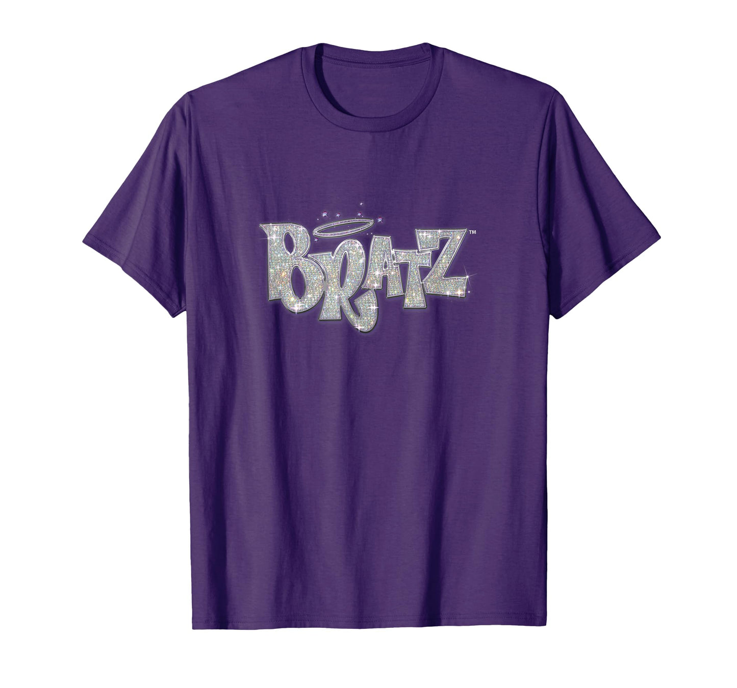 Bratz Silver Glitter Logo Purple Lining Angel Halo Sparkles T-Shirt