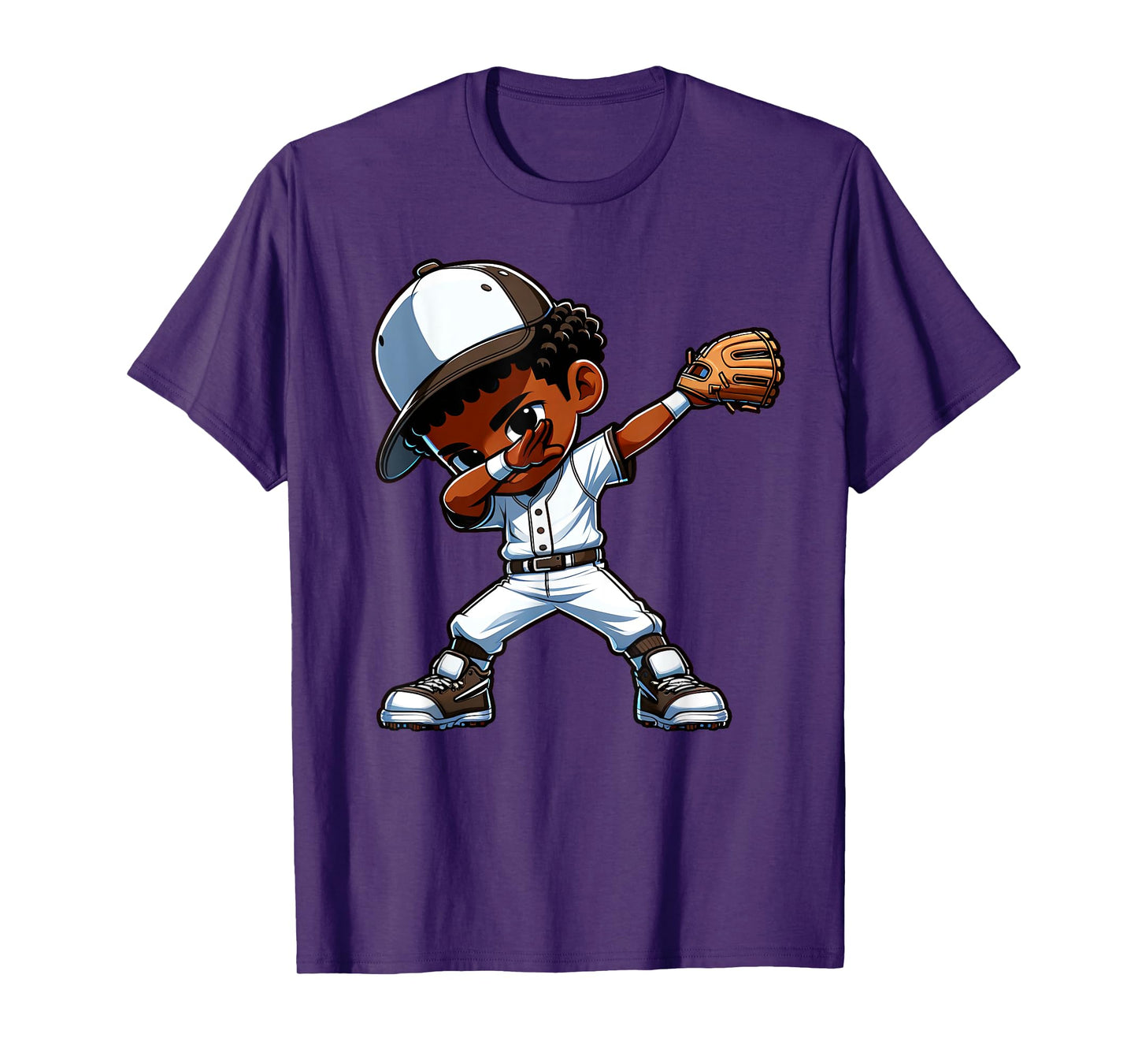 Funny Black Kid Dabbing Baseball Player Afro Boys Girls Kids T-Shirt