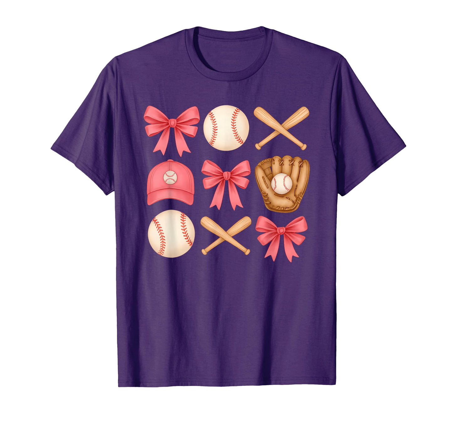 Cute Pink Baseball Bow Girl Sports Fan Softball Girl Women T-Shirt