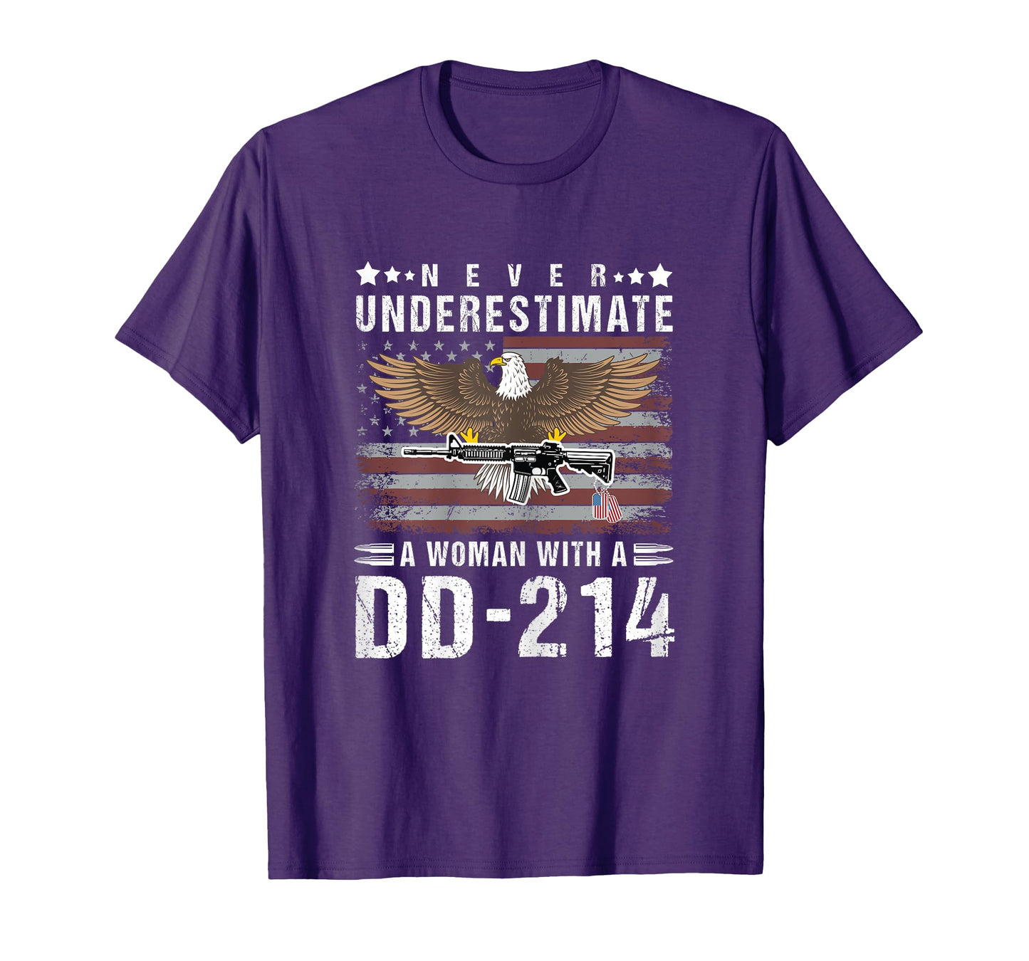 Never Underestimate A Woman With A DD-214 Veteran USA Flag T-Shirt