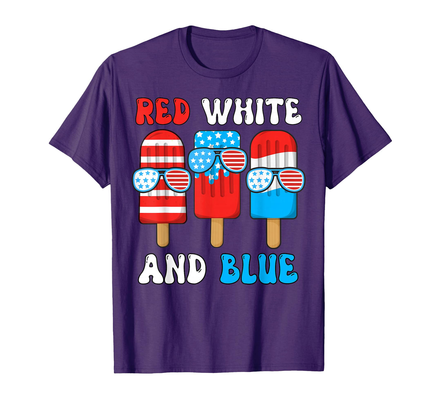 Red White Blue Popsicle 4th July Patriotic Boy American Flag T-Shirt