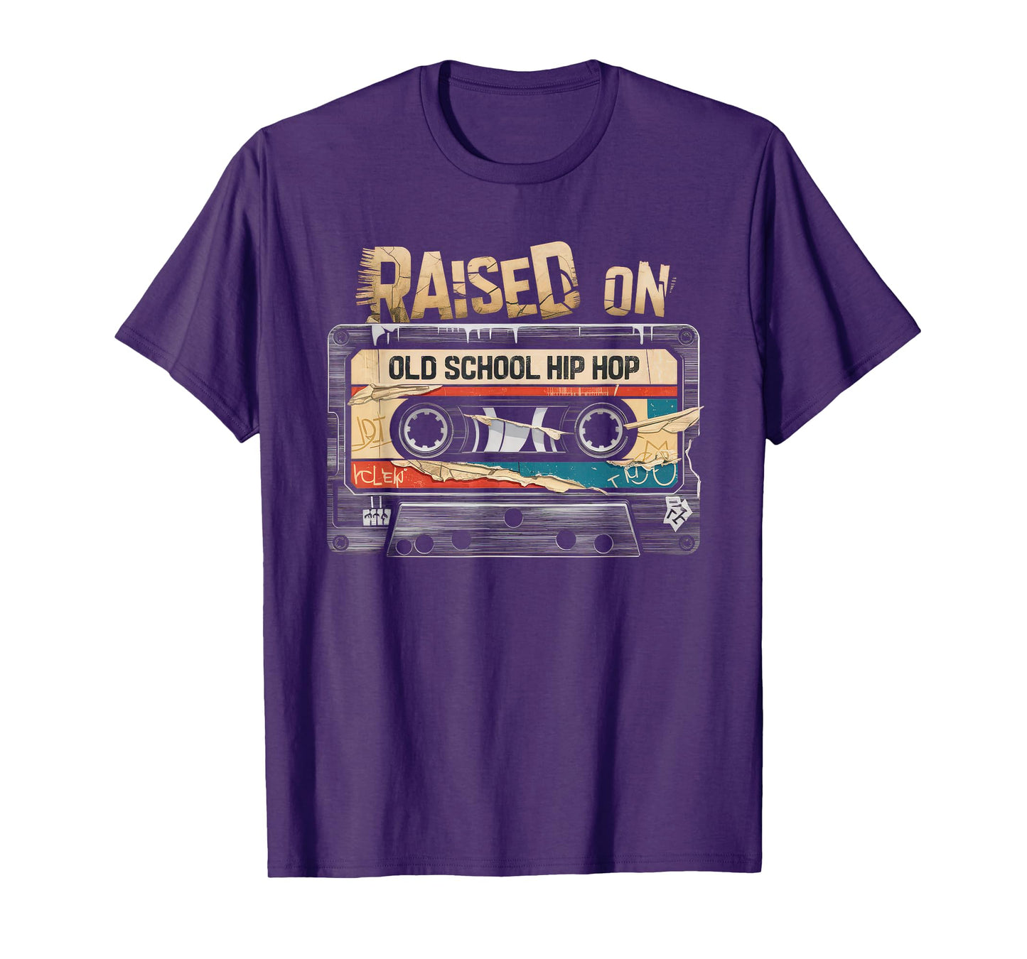 RAISED ON OLD SCHOOL HIP HOP Tshirt Cassette Graffiti Rap T-Shirt