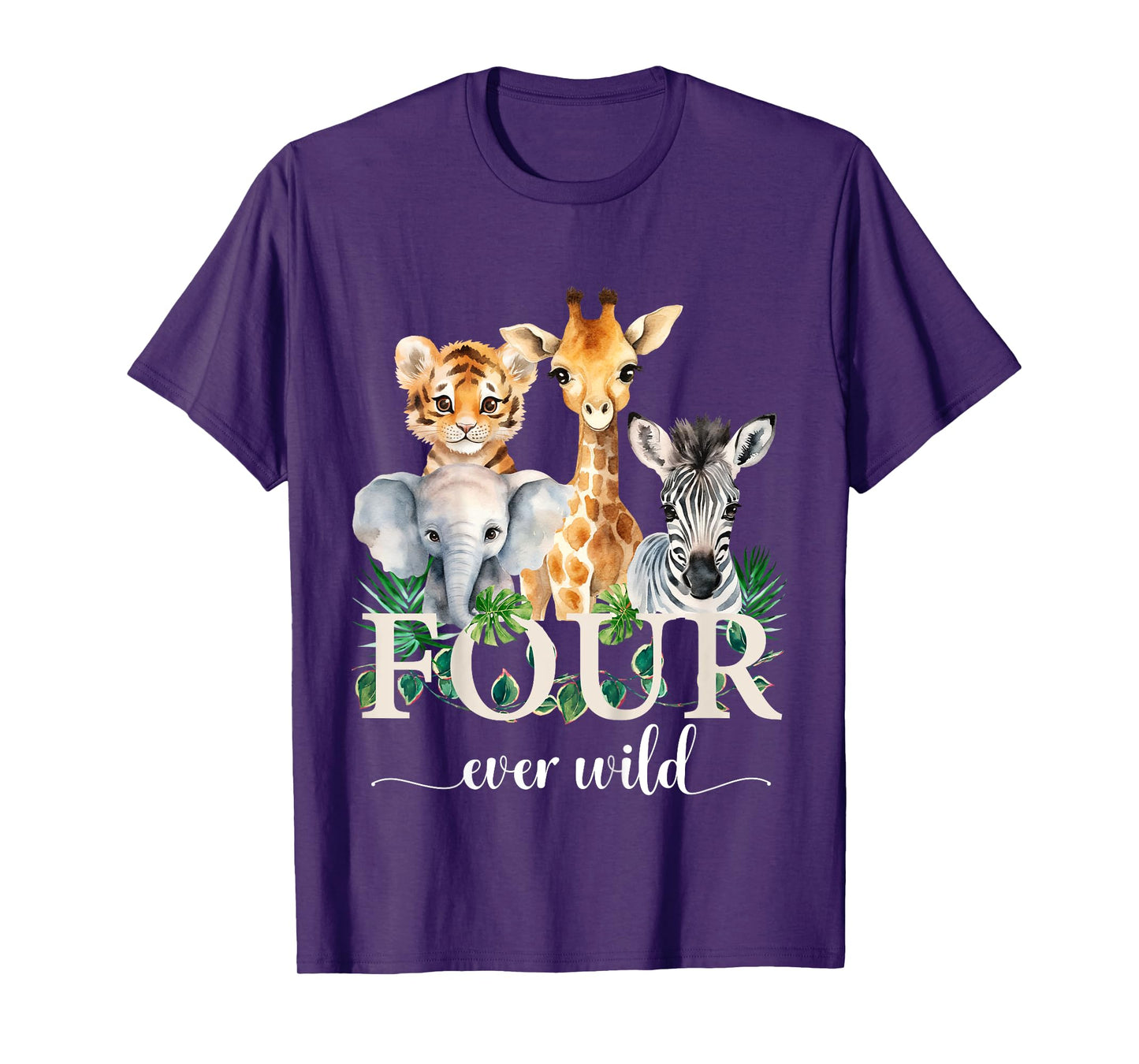 Kids Jungle Birthday Four Ever Wild Zoo Safari Party 4th Animals T-Shirt
