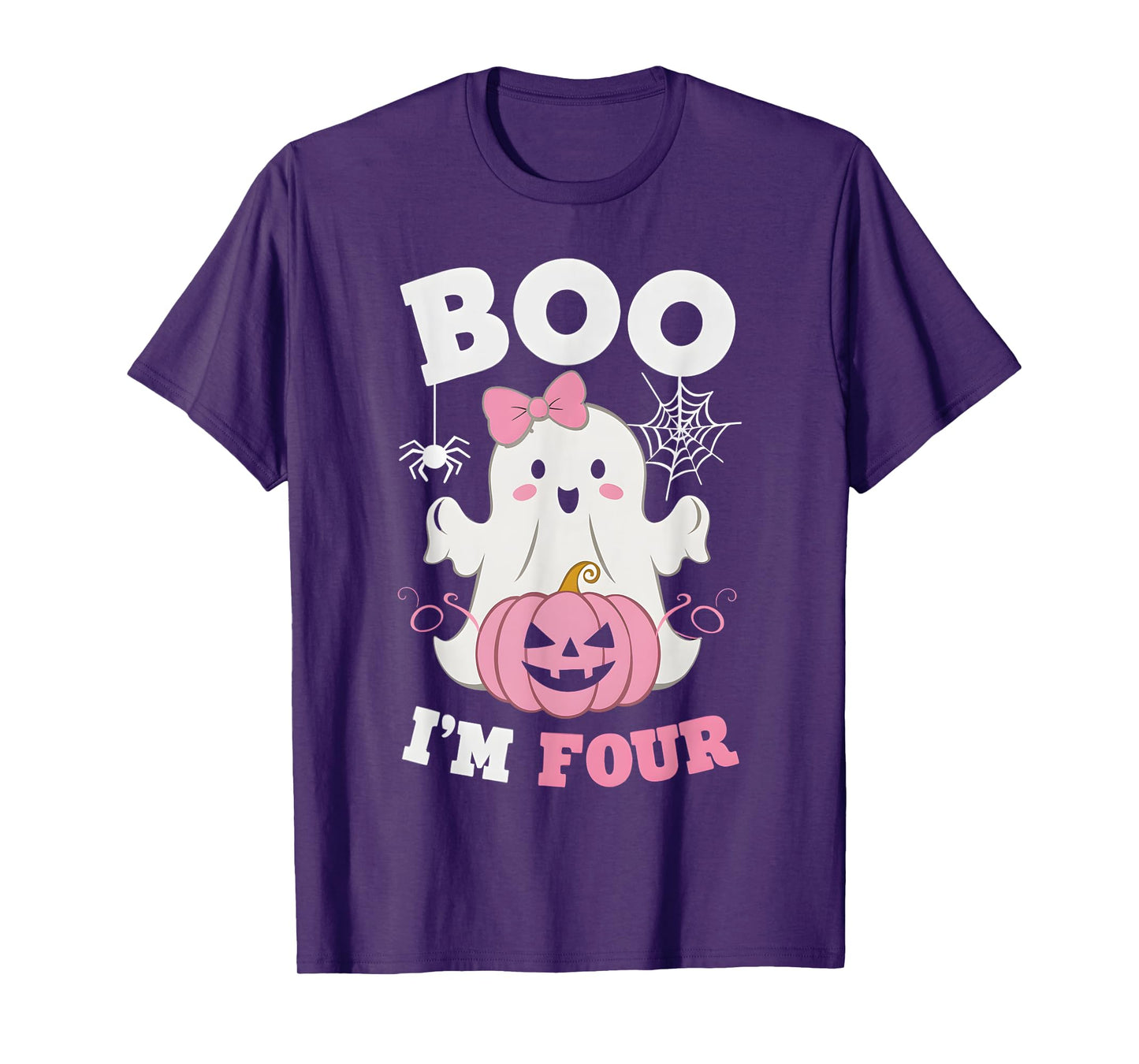 Ghost Boo I'm Four Year 4th Birthday Girls Halloween Groovy T-Shirt