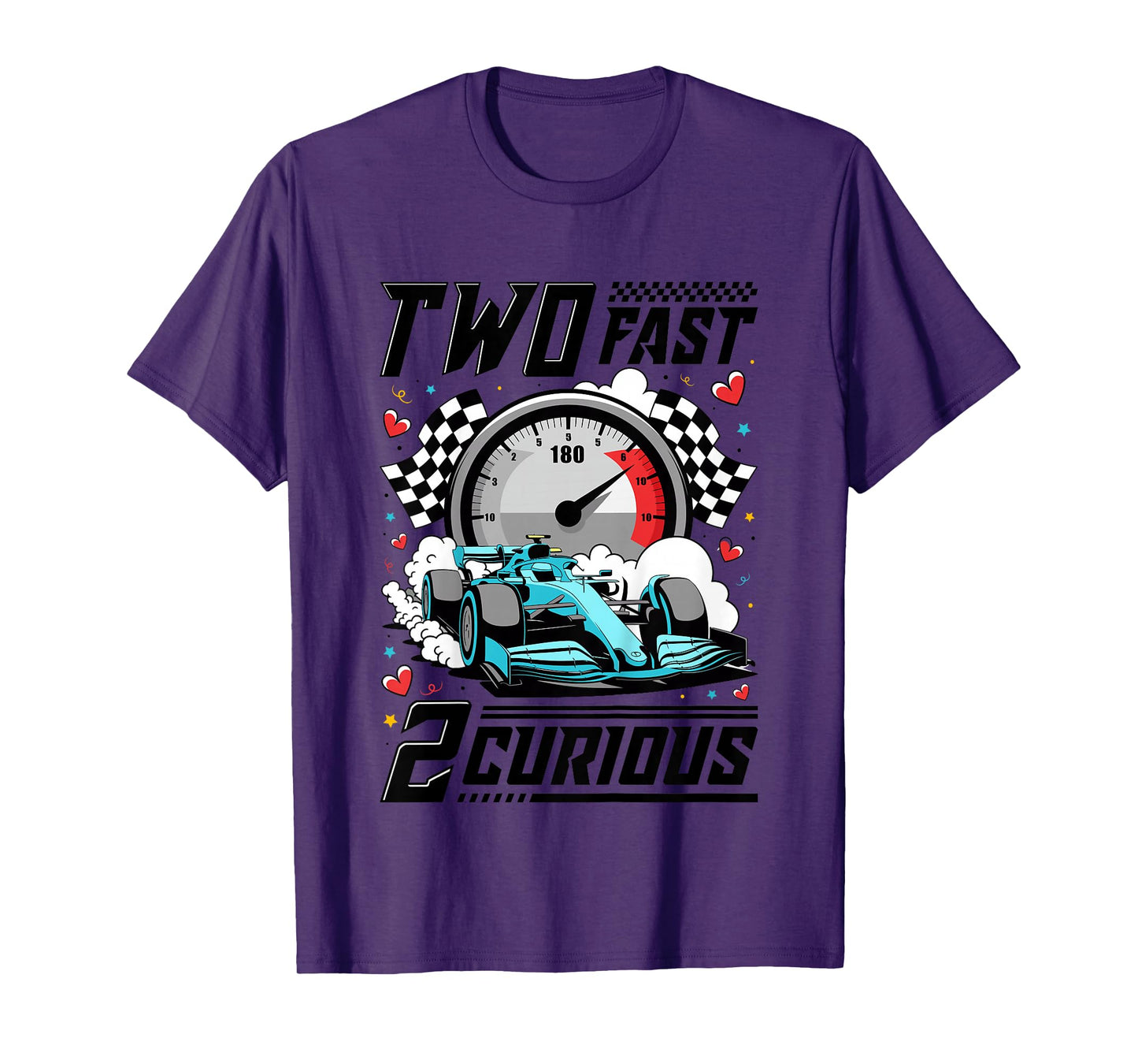 Two Fast 2 Curious Racing Car 2nd Birthday Party Boys Girls T-Shirt