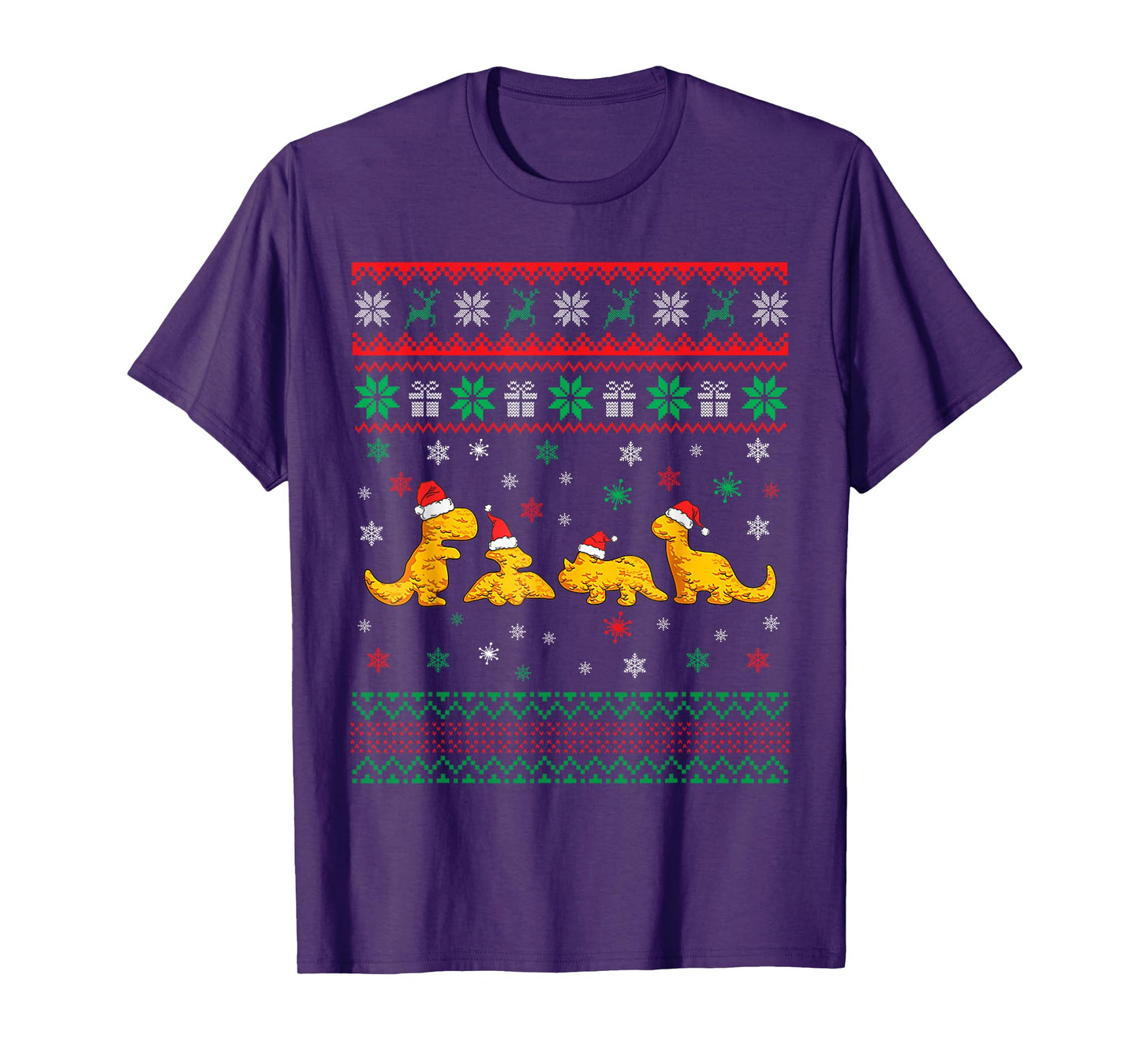 Dinosaur Dino Chicken Nuggets Ugly Christmas Pajama Xmas T-Shirt