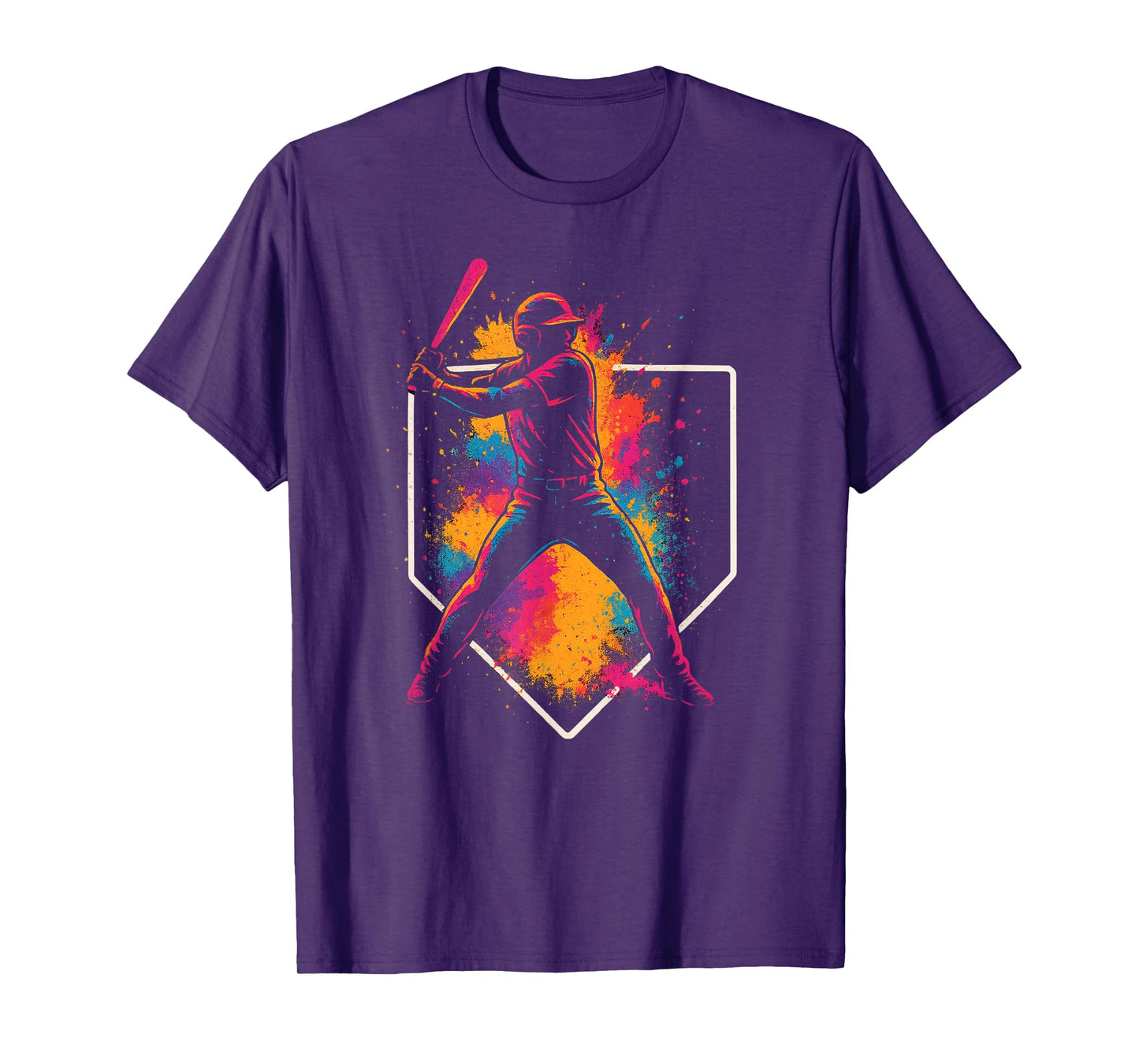 Colorful Splash Baseball Batter Swing with Home Plate Youth T-Shirt