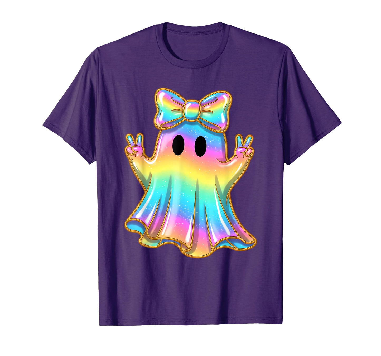 Cute Rainbow Ghost Peace Funny Halloween Kids Girls T-Shirt