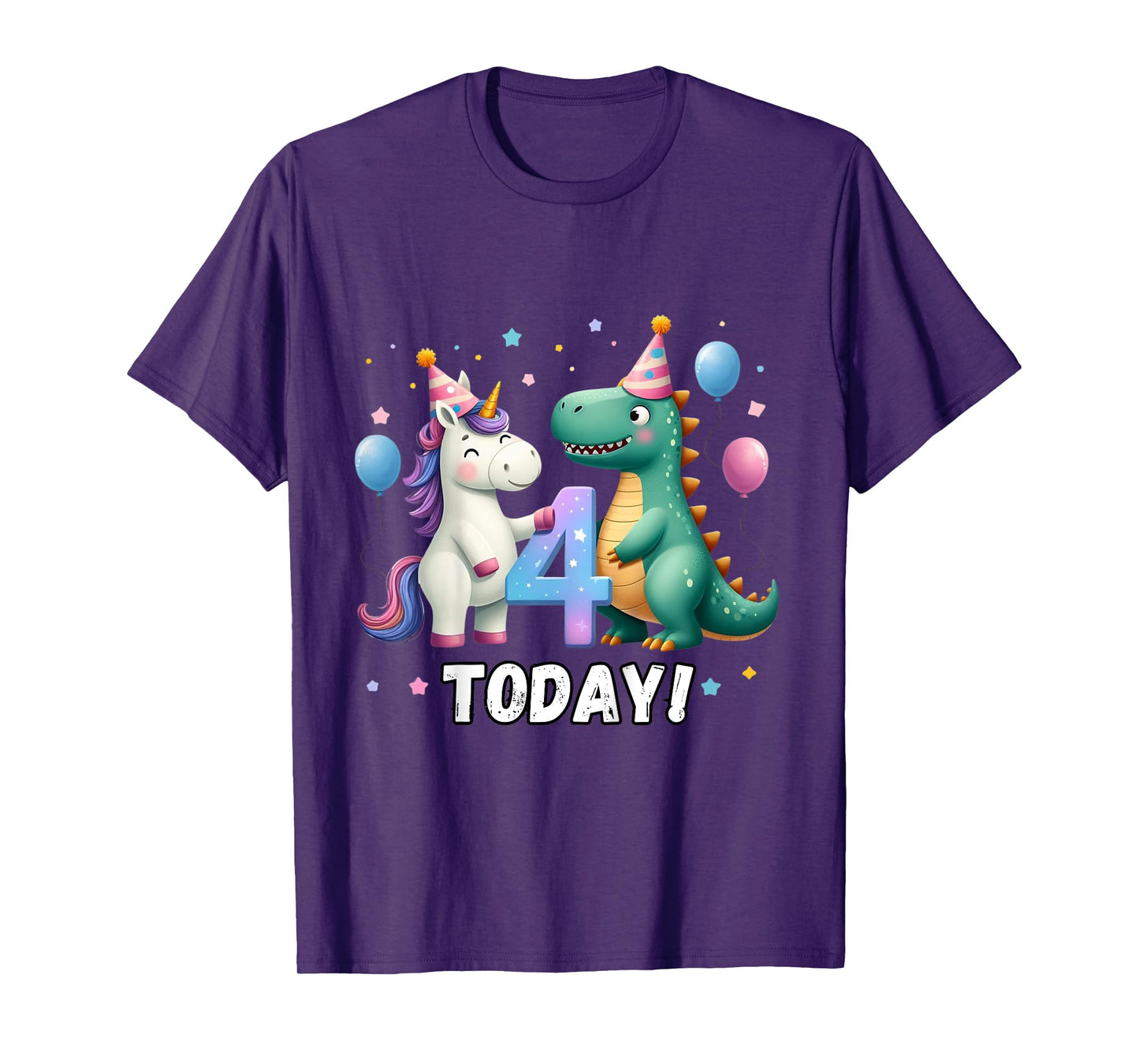 Kids Twin 4th Birthday Top for Twins Unicorn Dinosaur Girl Boy 4 T-Shirt
