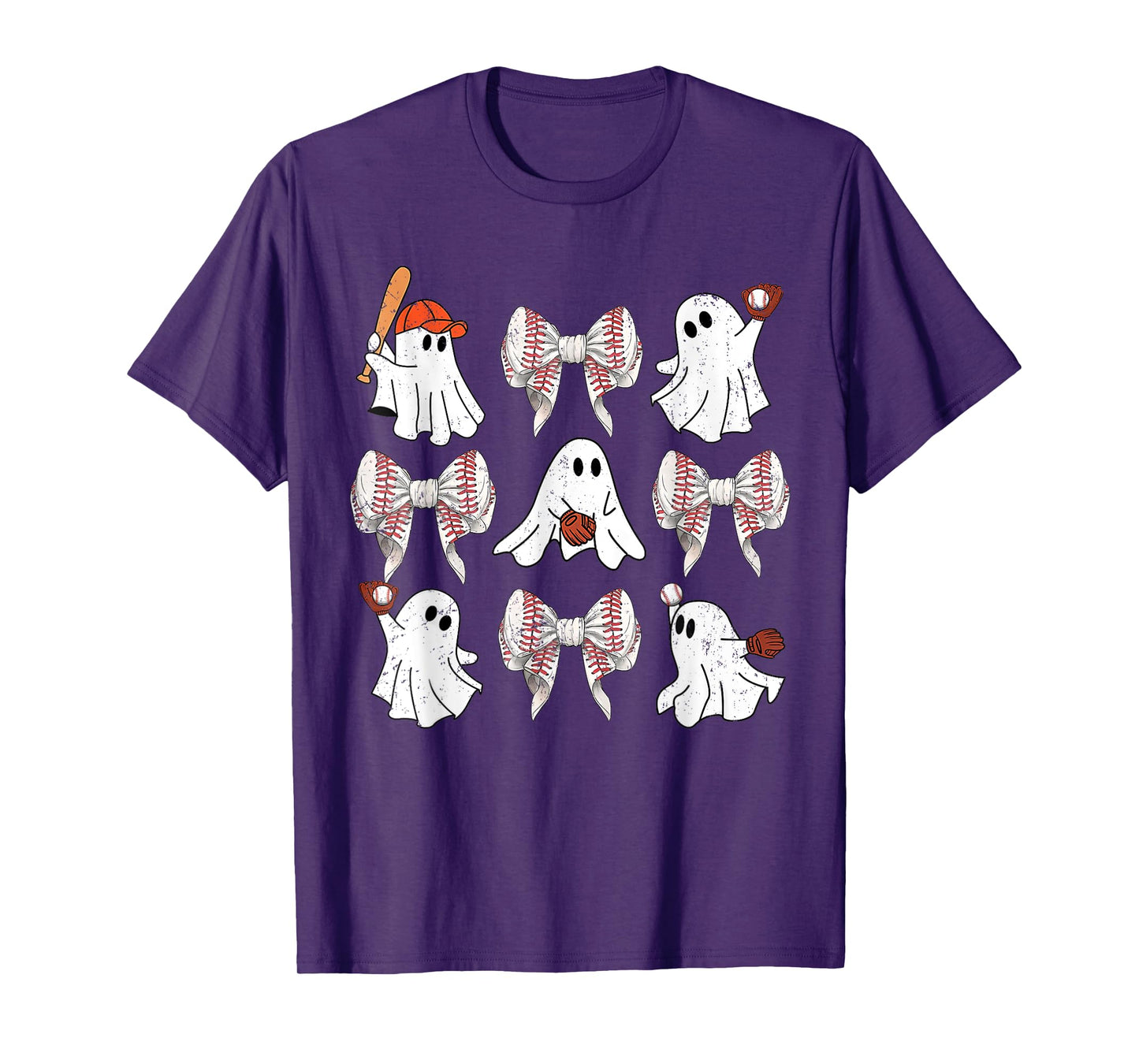 Baseball Player Halloween Bow Coquette Ghost Halloween Tee T-Shirt