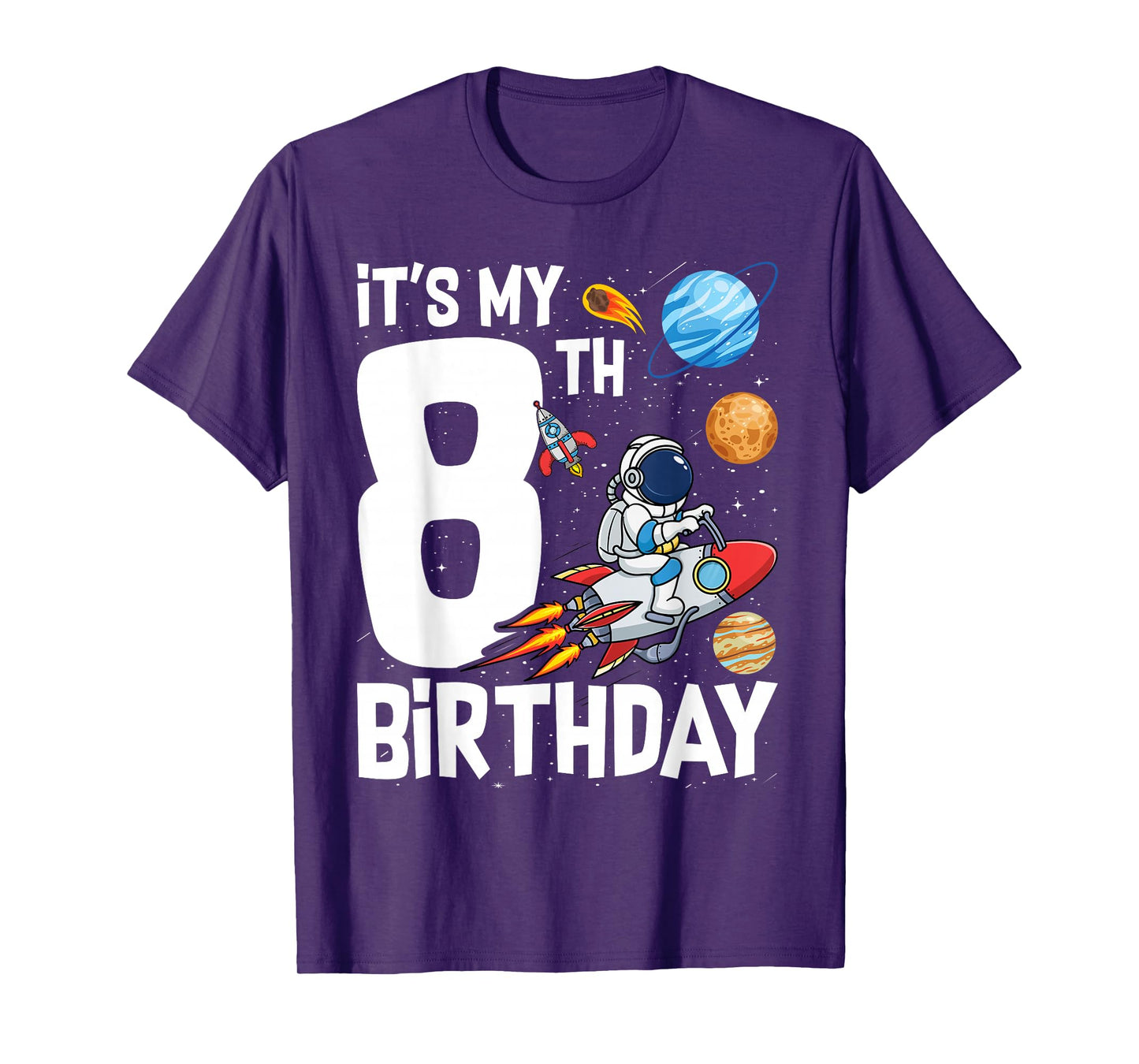 Outer Space 8 Year Old 8th Birthday Party Boys Girls T-Shirt