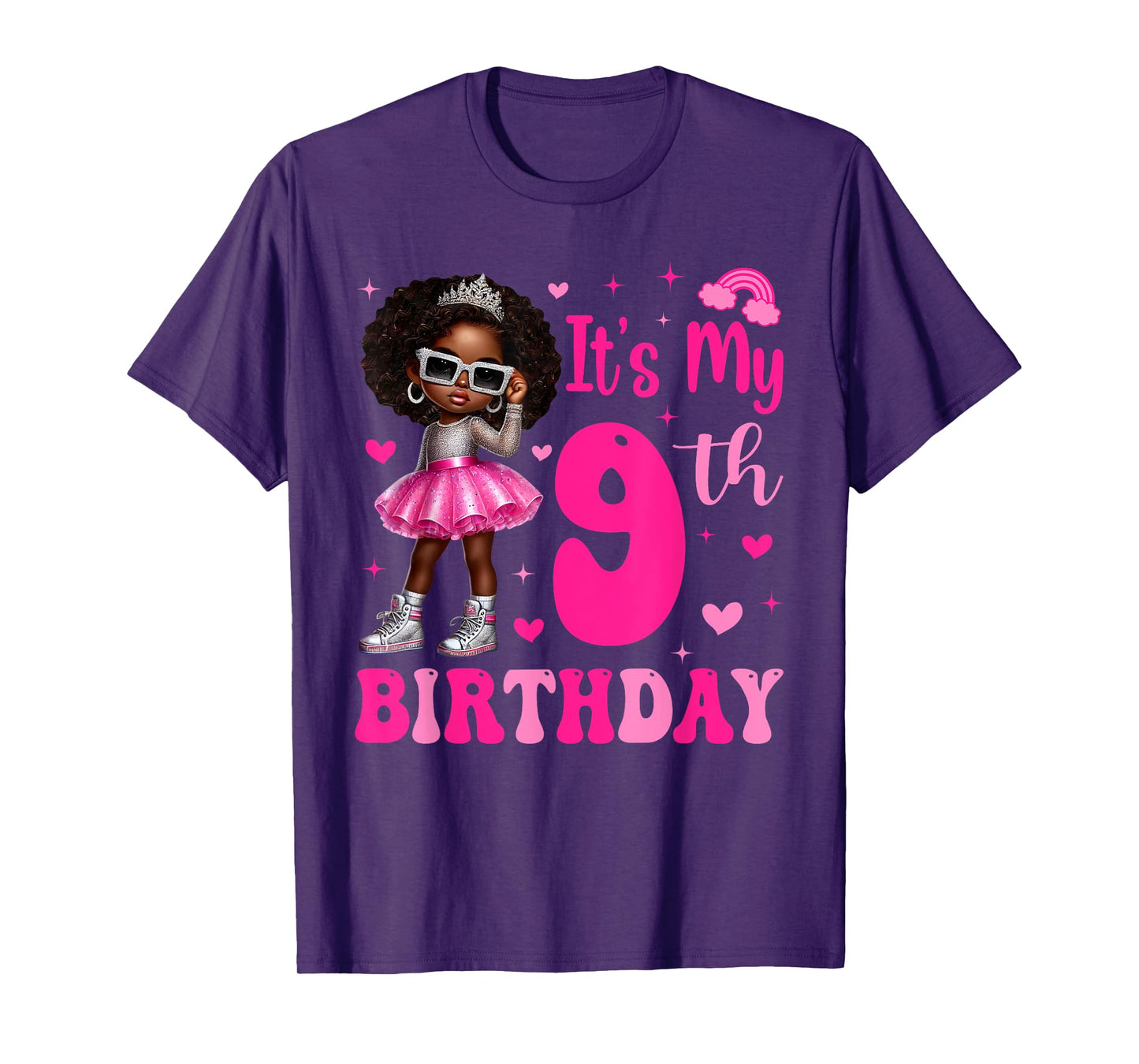 9 Years Old Black Kids It's My 9th Birthday Black Girl T-Shirt