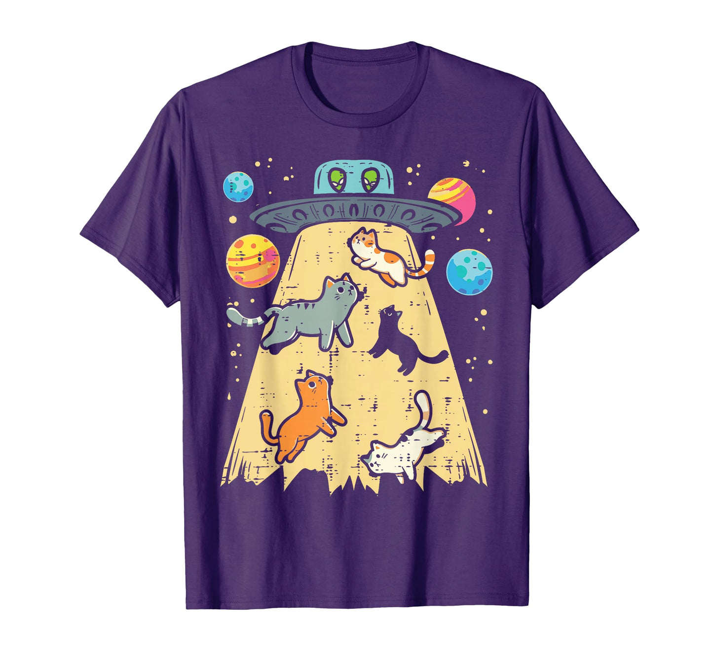 Alien Abduction Cats UFO Flying Saucer Space Women Girls Kid T-Shirt
