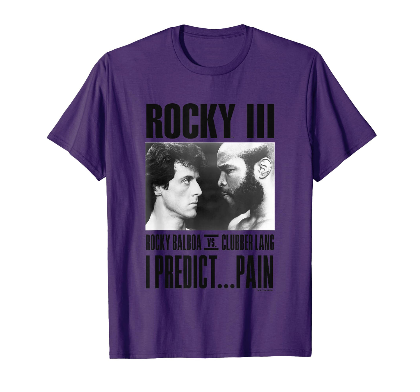 Rocky III I Predict Pain Rocky Vs Clubber Lang Panel T-Shirt - Unisex-Adults, Kids - Grey - Small - Short Sleeve - T-Shirt
