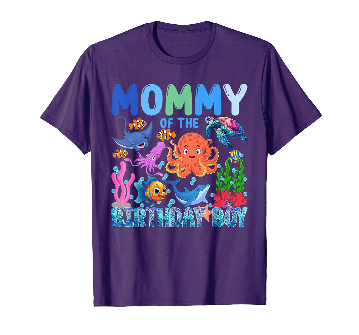 Mommy of The Birthday Boy Aquarium Sea Animals Matching T-Shirt