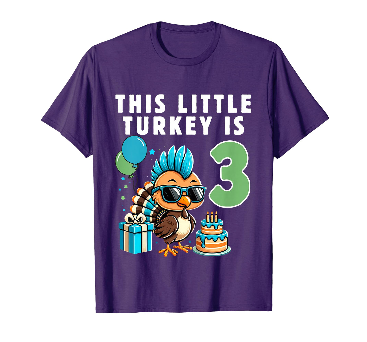 Kids This Little Turkey is 3, Boys 3rd Birthday Kids Thanksgiving T-Shirt