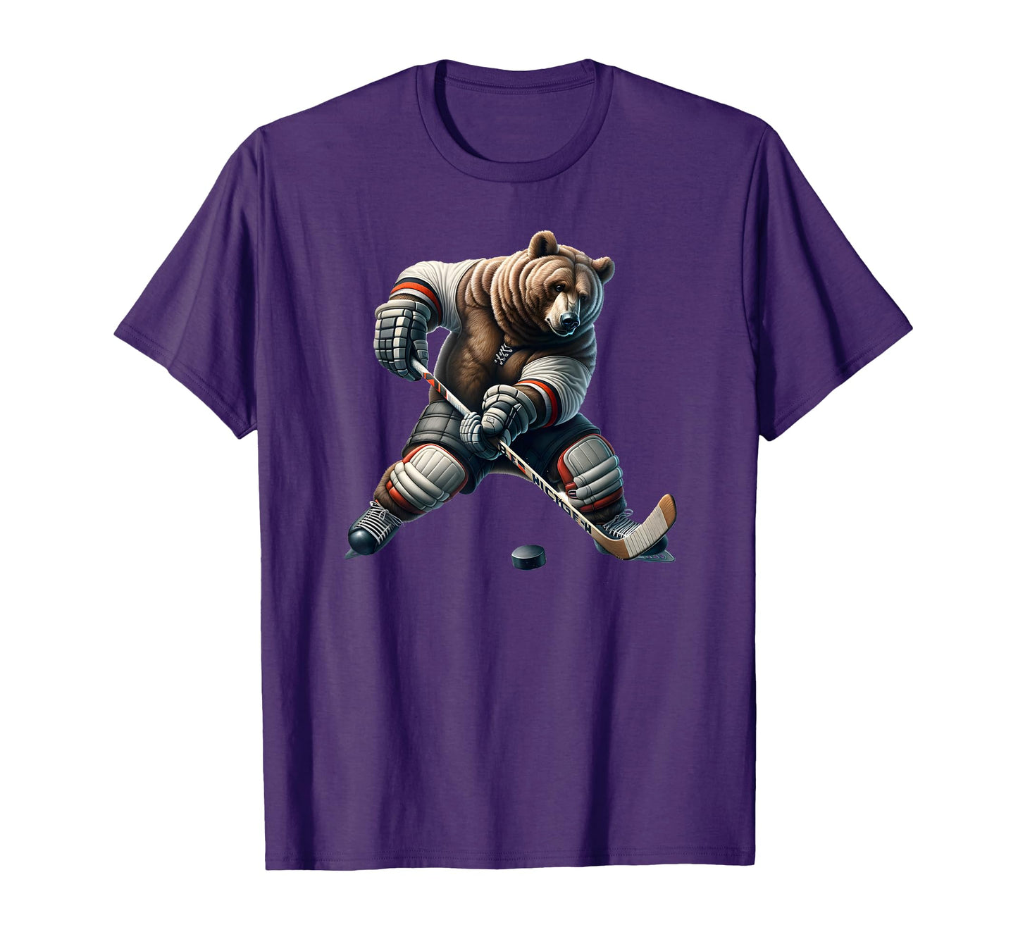 Cute Bear Playing Hockey For Bear And Hockey Lover T-Shirt