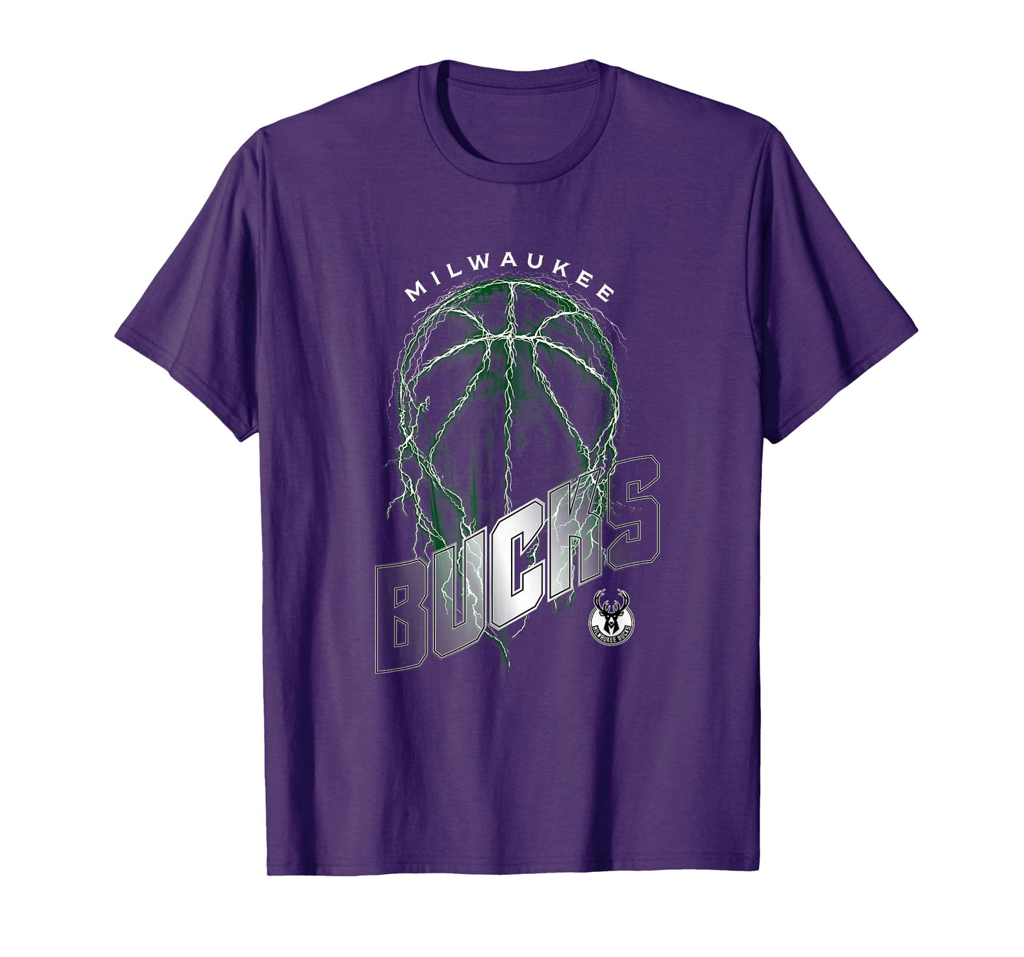 NBA Milwaukee Bucks Lightning Bolt Basketball Logo T-Shirt