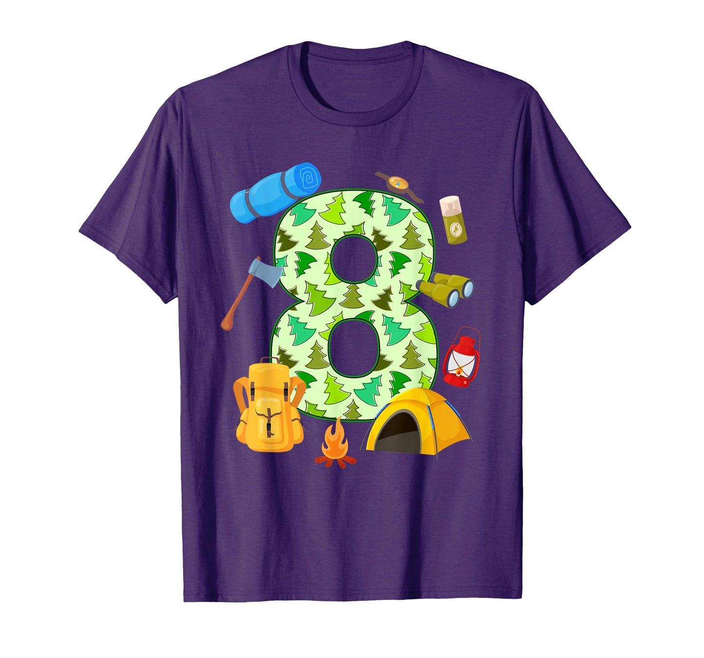 8th Birthday Camping Theme 8 Year Old Birthday Kids T-Shirt