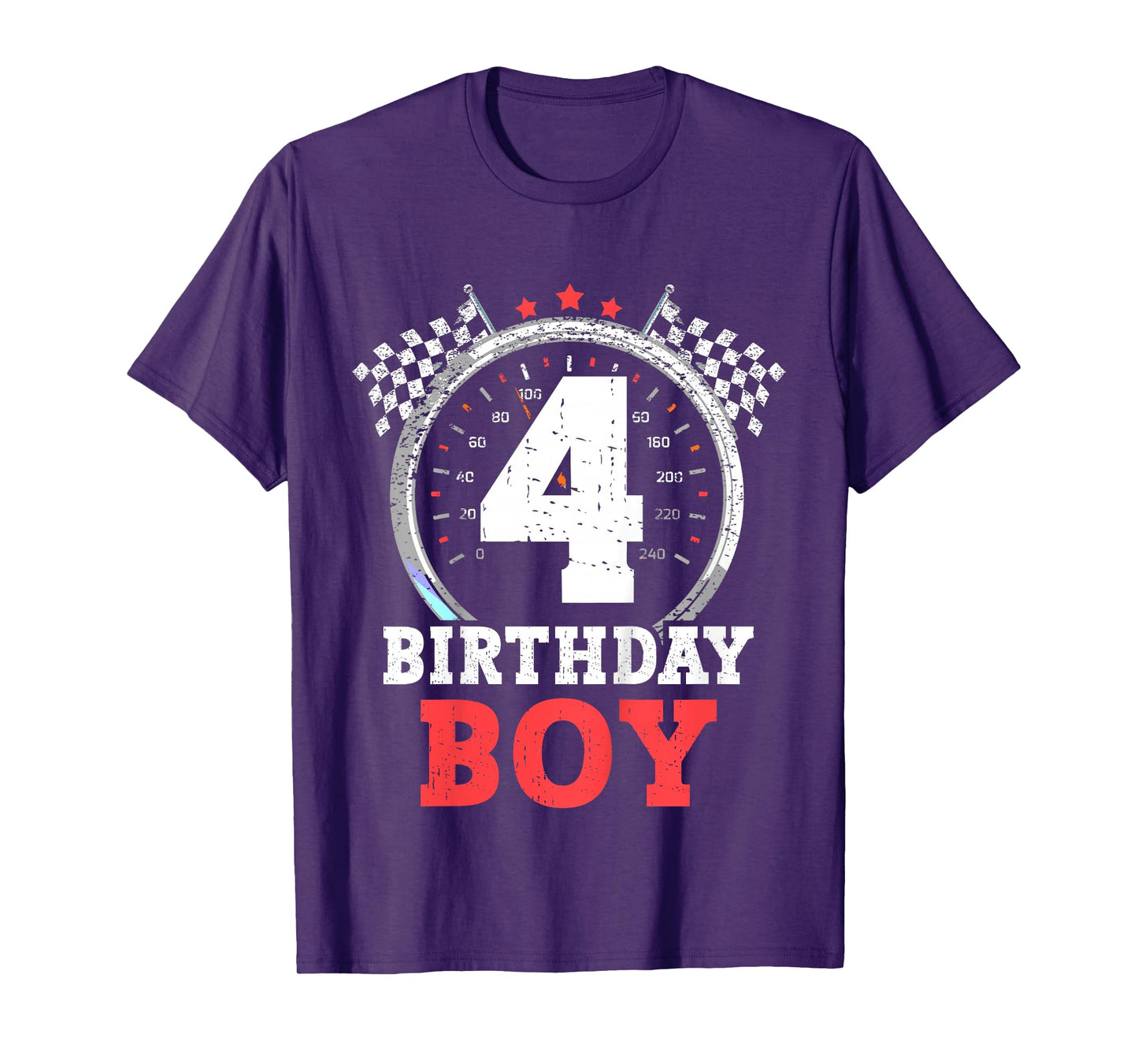 Kids 4th Birthday Boy 4 Fourth Race Car Birthday Racing Car Flag T-Shirt