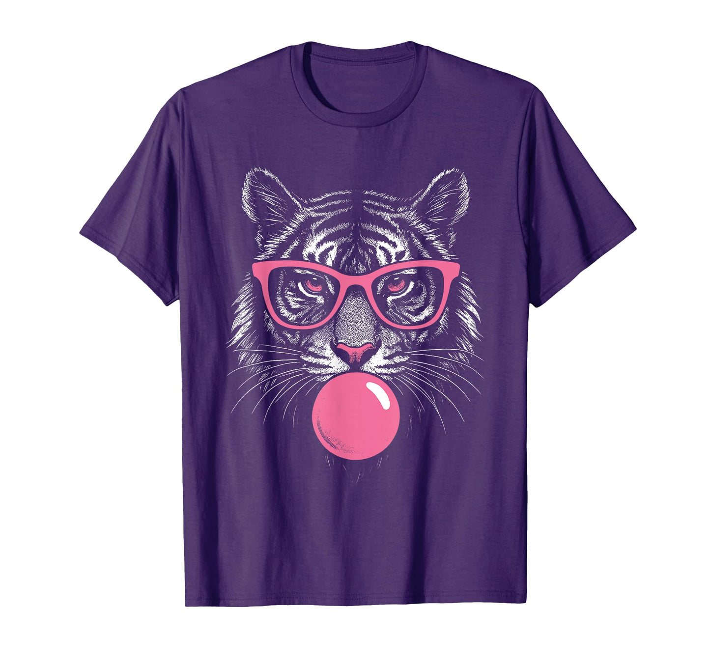 Tiger Face Pink Sunglasses Wild Animal Jungle Women Girls T-Shirt