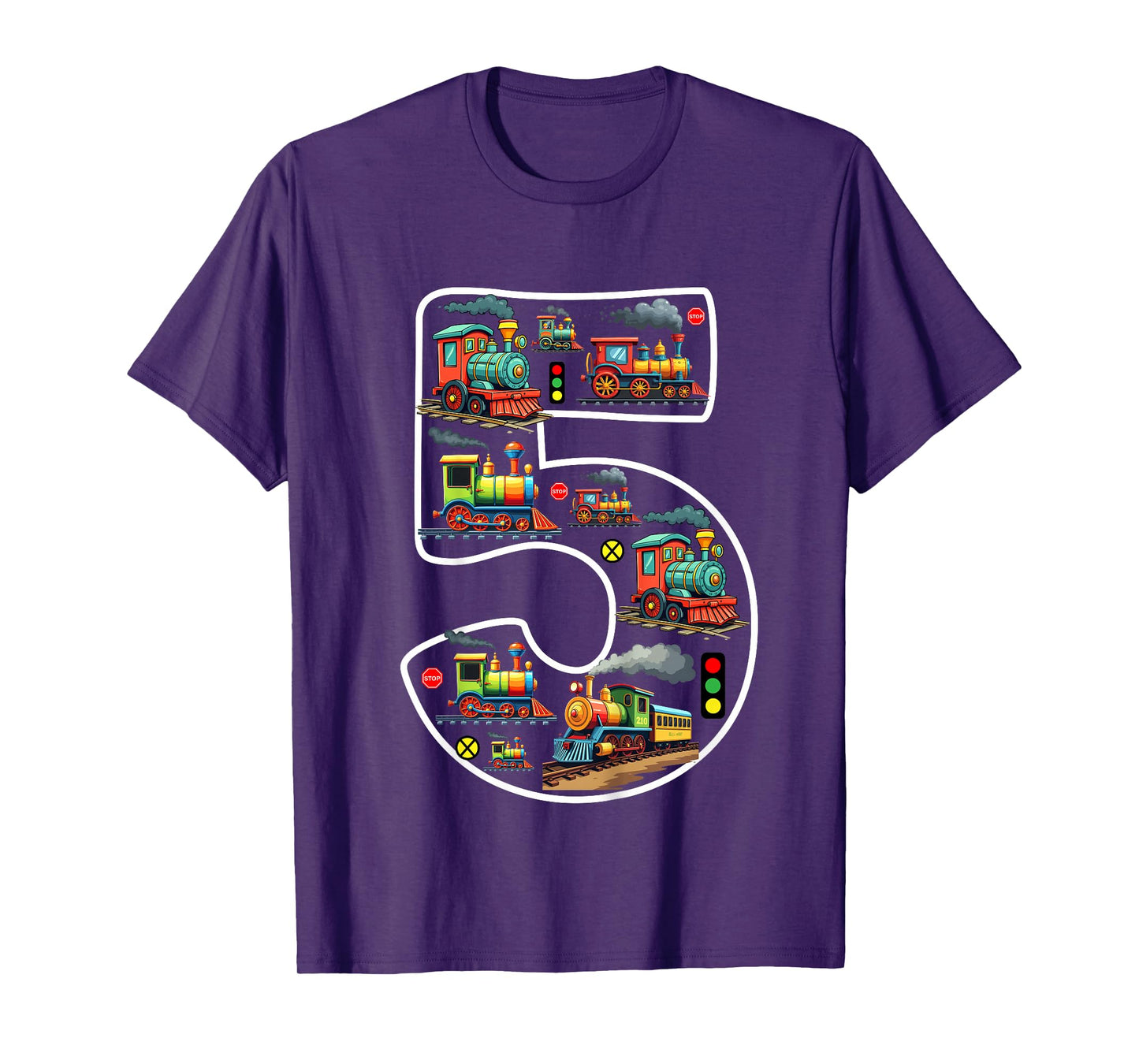 Kids 5 Year Old Boy Trains Birthday 5th Birthday Locomotive Train T-Shirt