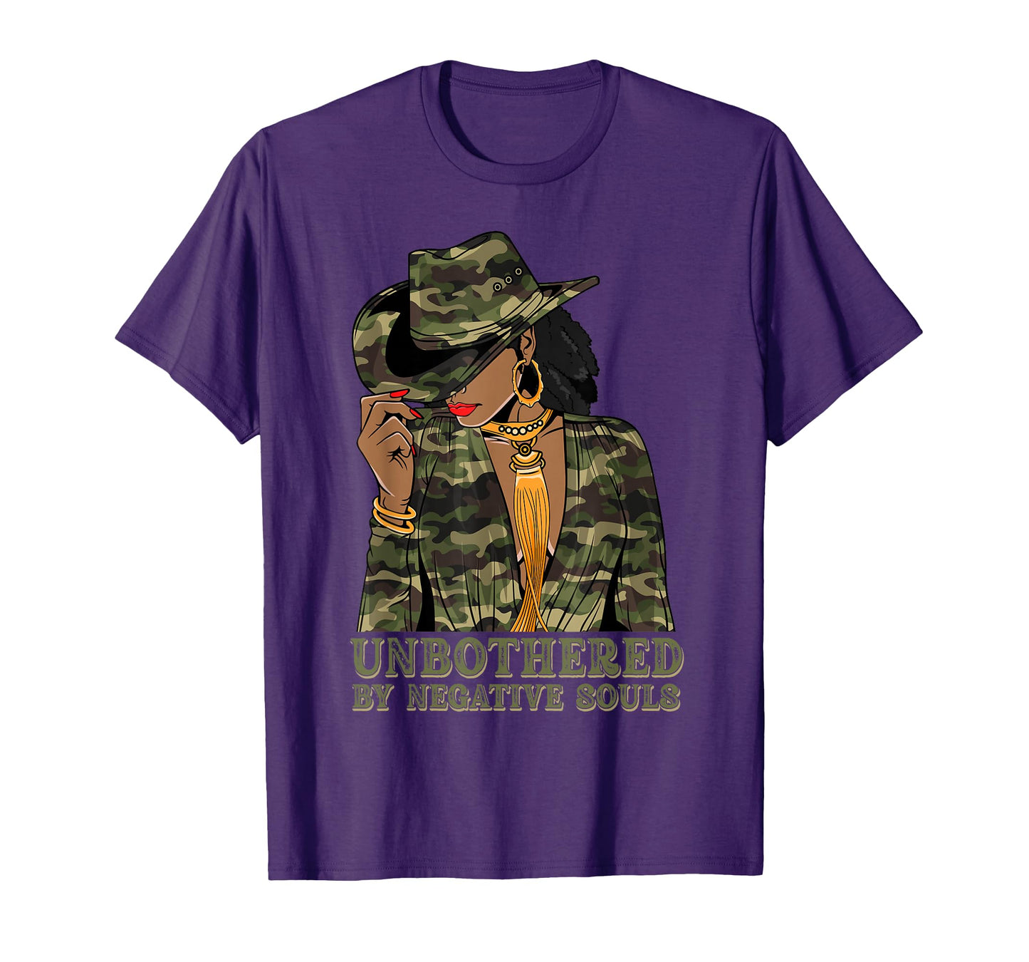 Unbothered Western Black Cowgirl Camo Camoflauge Afro Woman T-Shirt