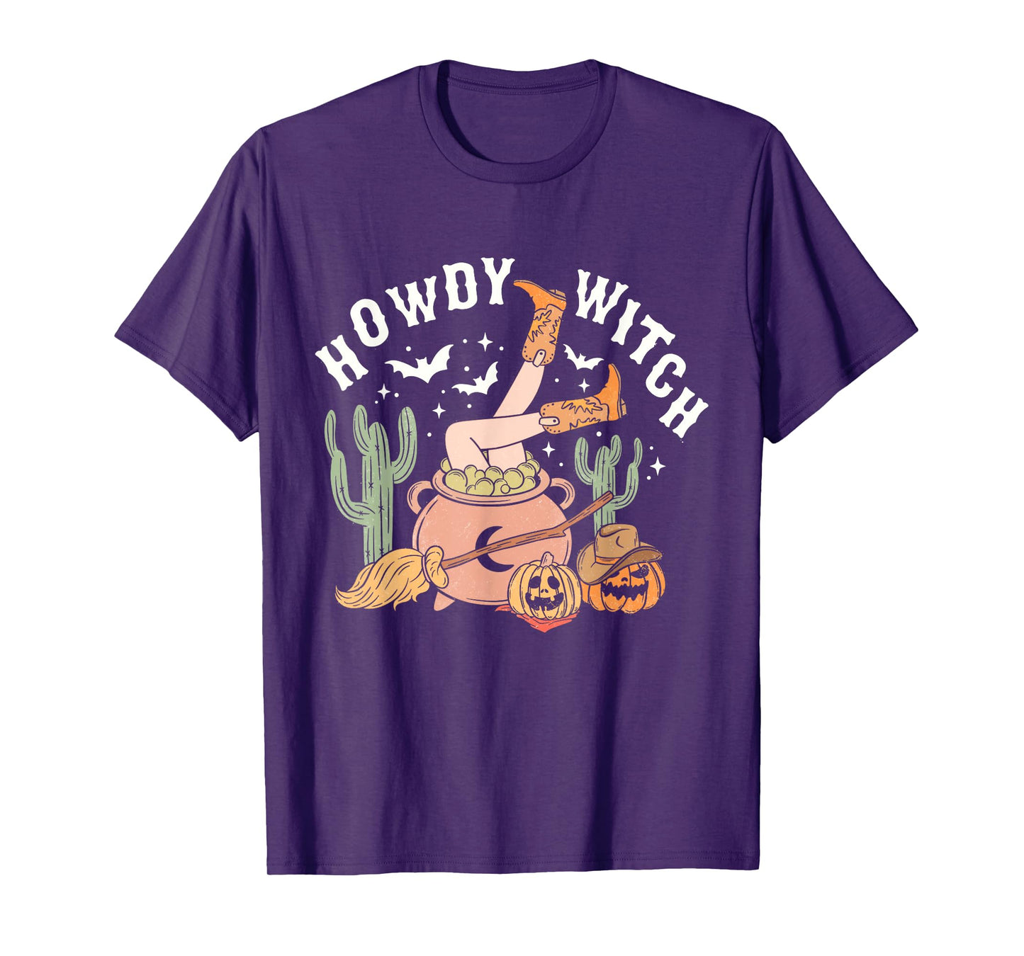 Retro Howdy Witch Western Halloween Pumpkin Cowgirl Outfits T-Shirt
