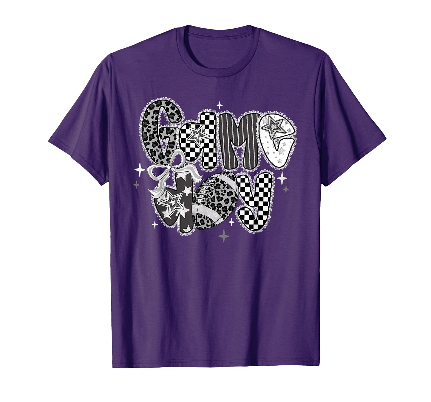 Touchdown American Football Game Day Coquette Bow Checkered T-Shirt