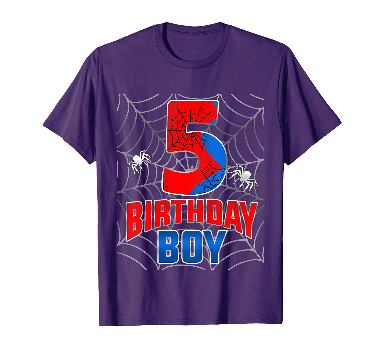 Kids Spider Web Five 5 Years Old It's My 5th Birthday Boy T-Shirt